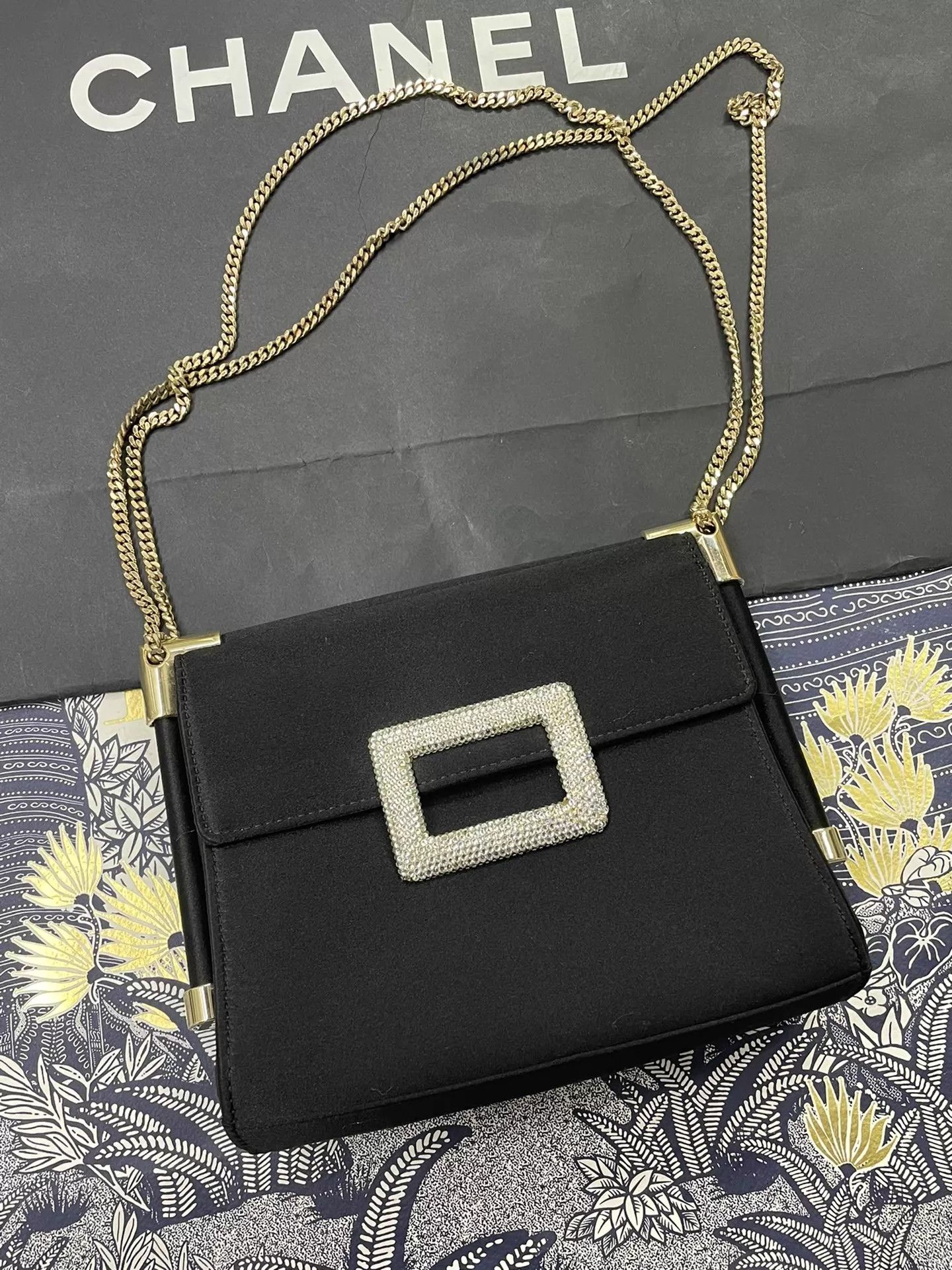 Roger Vivier RV Black Crystal Buckle Chain Evening Bag Size ONE SIZE - 1 Thumbnail