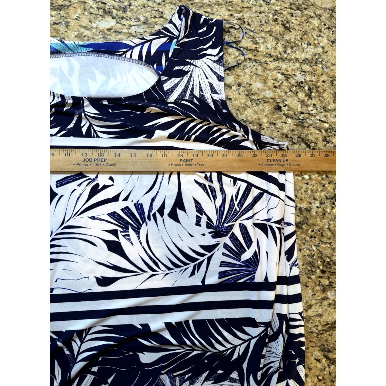 Vintage Catherine's Tropical Palm Print Sleeveless Midi Dress White Aqua Blue 3X Womens Plus Size A-Line Shift Size XXL / US 16-18 / IT 52-54 - 5 Thumbnail