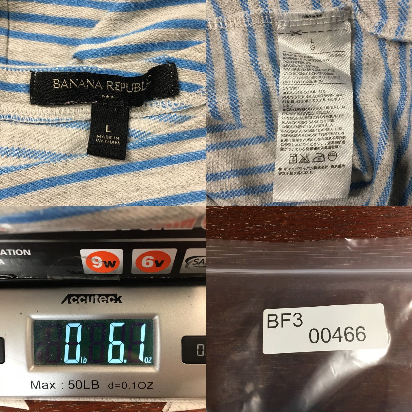 Banana Republic Banana Republic T-Shirt Womens Large Blue Gray Striped Short Sleeve Back Zipper Size L / US 10 / IT 46 - 10 Thumbnail