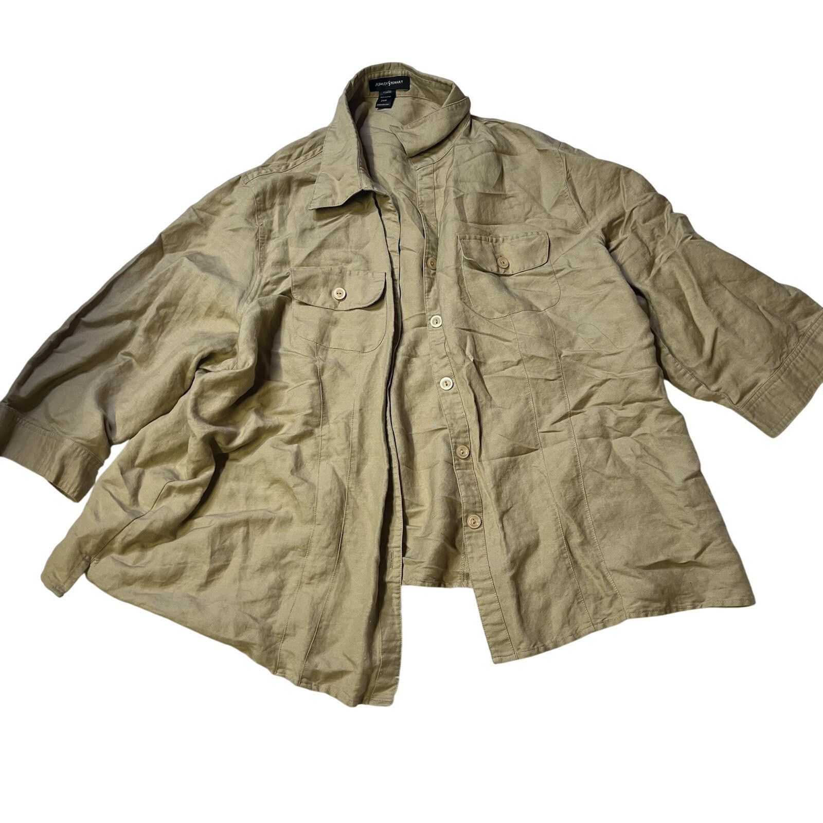 Other ashley stewart 24w beige long sleeve Top Shirt Linen Blend Size 4XL / US 24-26 - 1 Thumbnail