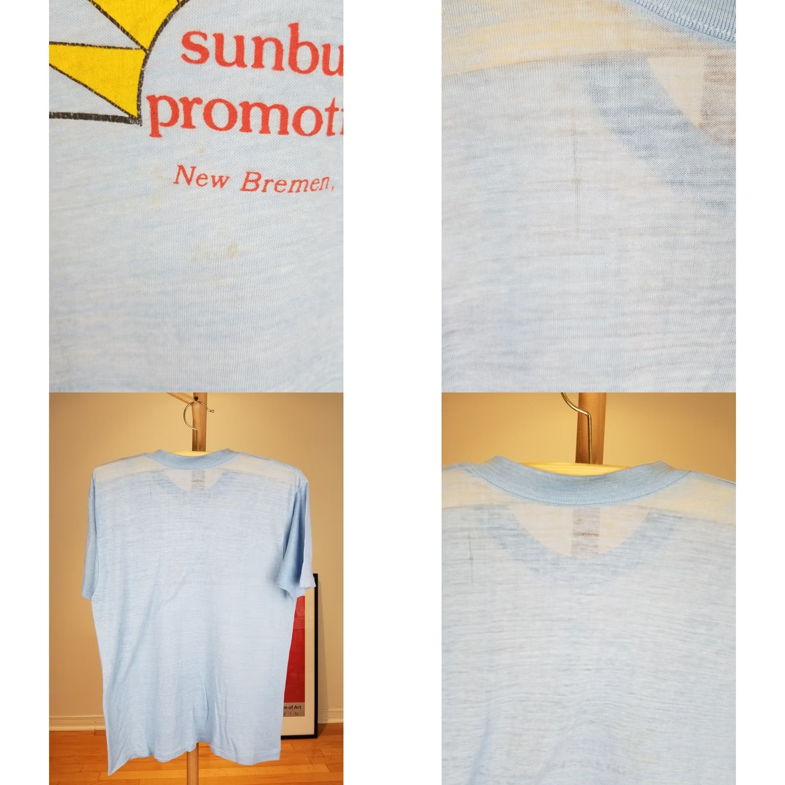 Vintage VINTAGE SKY BLUE T-SHIRT Large SUNBURST PROMOTIONS PAPER THIN 80' Size US L / EU 52-54 / 3 - 8 Thumbnail