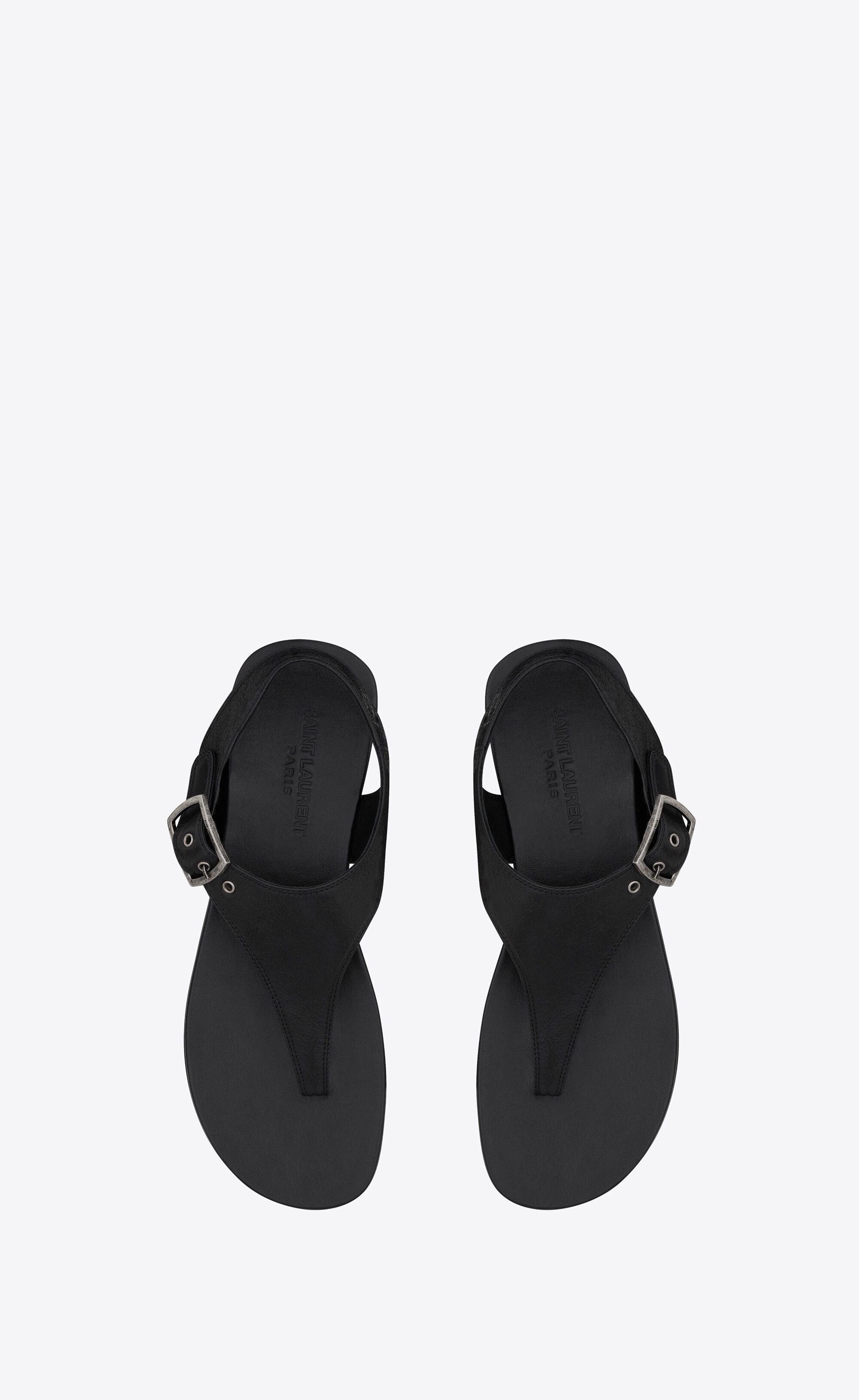 Saint Laurent Paris o1s1wg111224 Caleb Flat Sandals in Smooth Leather in Black Size US 6 / IT 36 - 2 Thumbnail