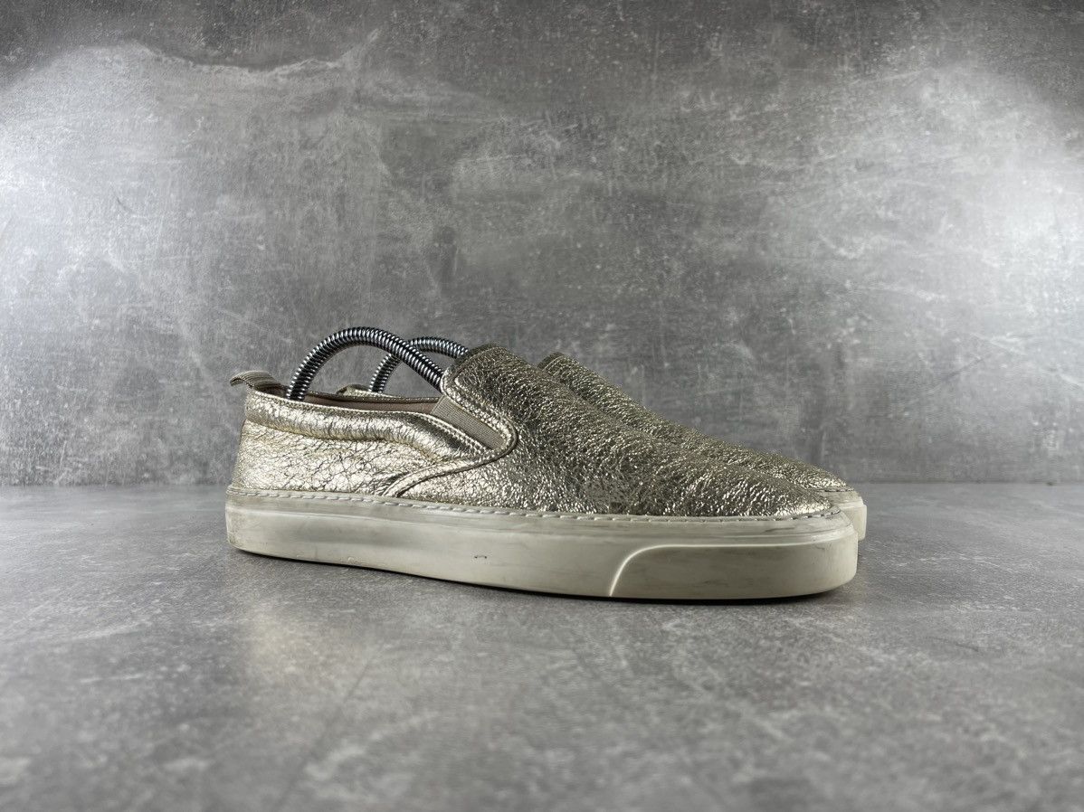 Gucci Gucci Metallic Gold Textured Leather Slip On Sneakers Size US 8 / IT 38 - 2 Thumbnail