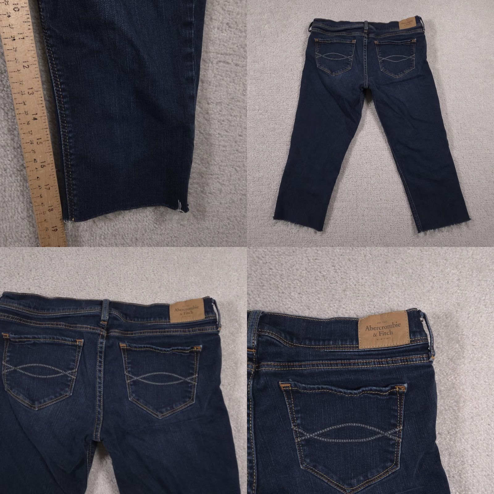 Abercrombie & Fitch Abercrombie & Fitch Jeans Womens 4 W27 Blue Dark Wash Straight Leg Raw Hem Denim Cropped Stretch Pockets Logo Size 27" / US 4 / IT 40 - 9 Thumbnail