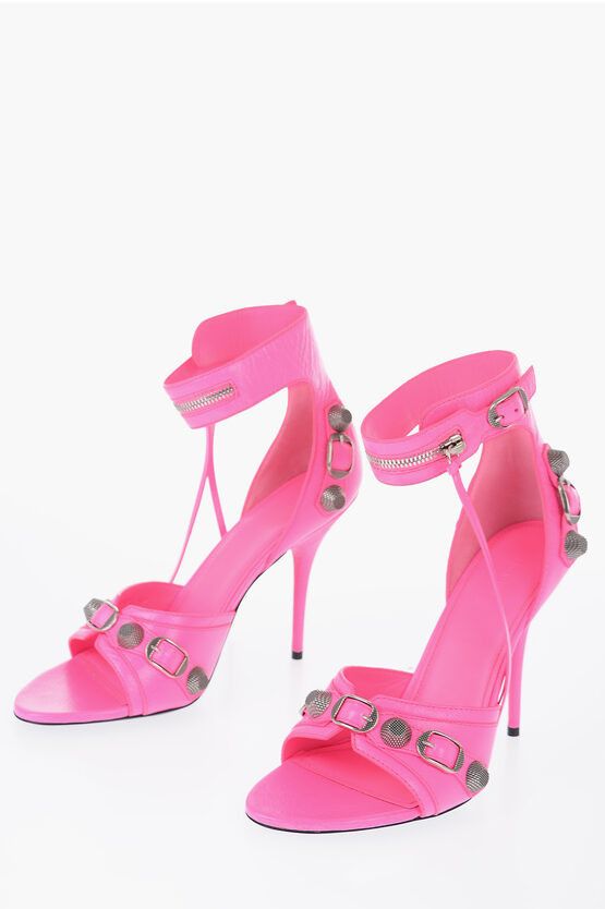 image of Balenciaga Leather Cagole Sandals With Buckle Details Heel Shoes 12 Cm in Pink, Women's (Size 7)