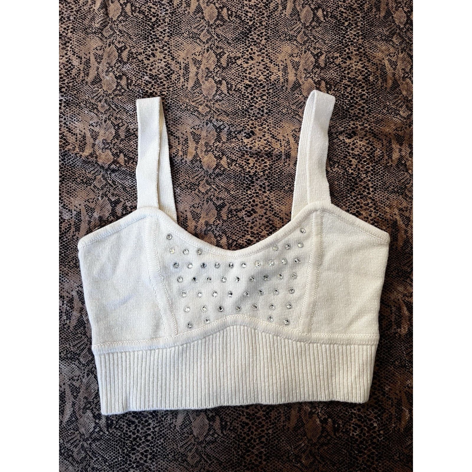 INTERMIX Intermix Kelly Rhinestone Embellish Knit Bralette Cashmere M Size M / US 6-8 / IT 42-44 - 1 Thumbnail
