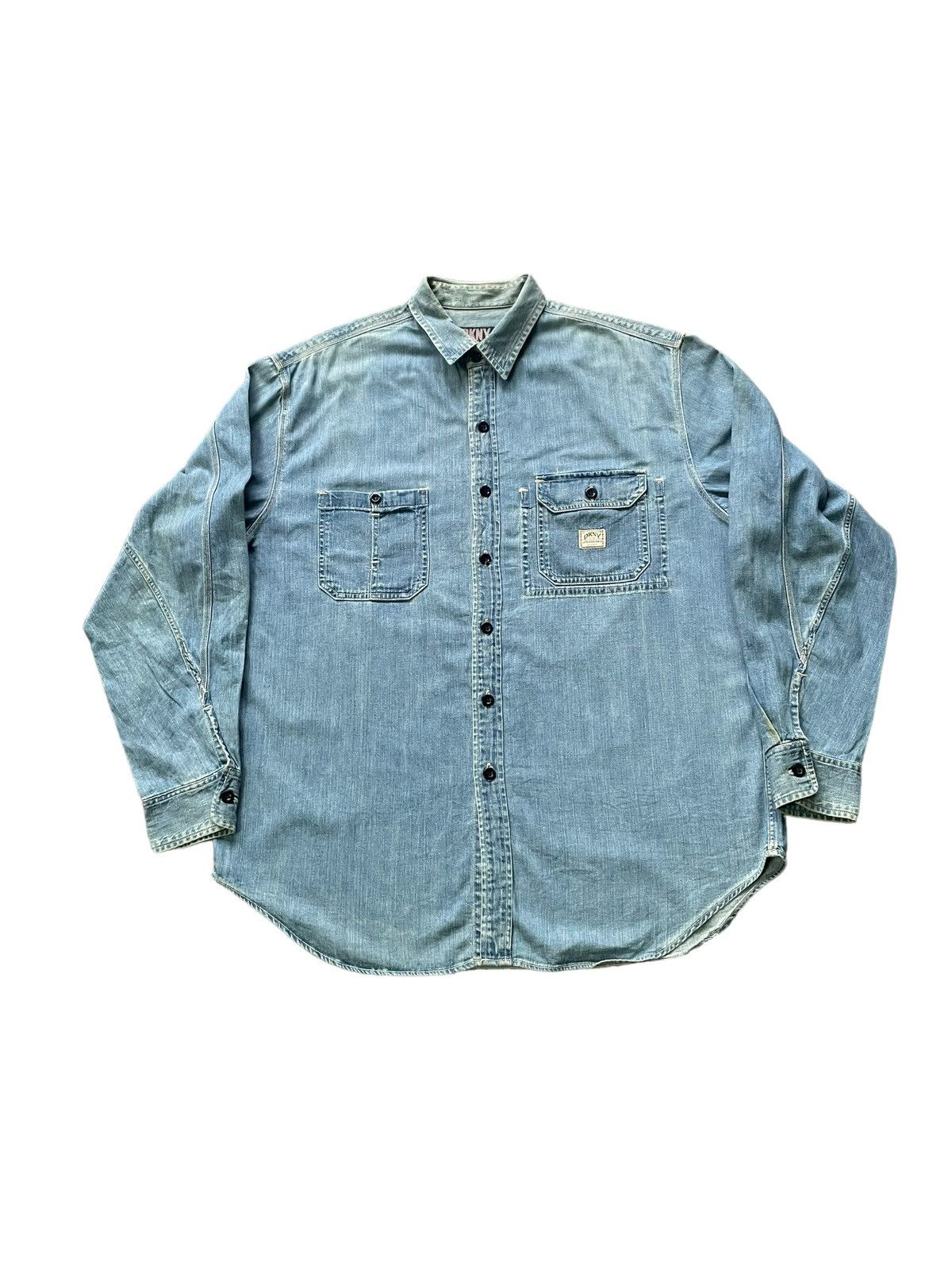 image of Vintage Dkny Denim Shirt in Blue, Men's (Size XL)