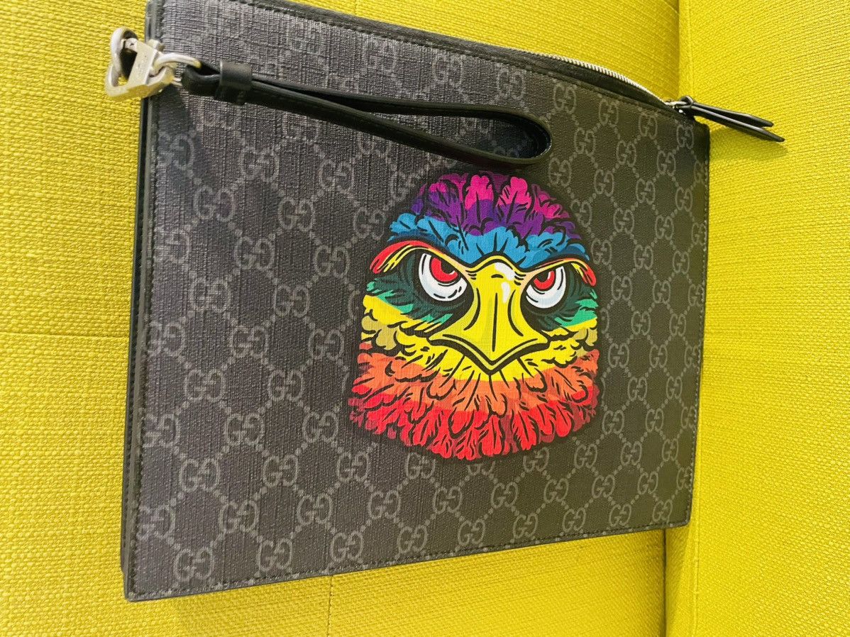 Gucci Gucci Black GG Supreme Pouch with Multicolor Eagle Motif Size ONE SIZE - 4 Thumbnail