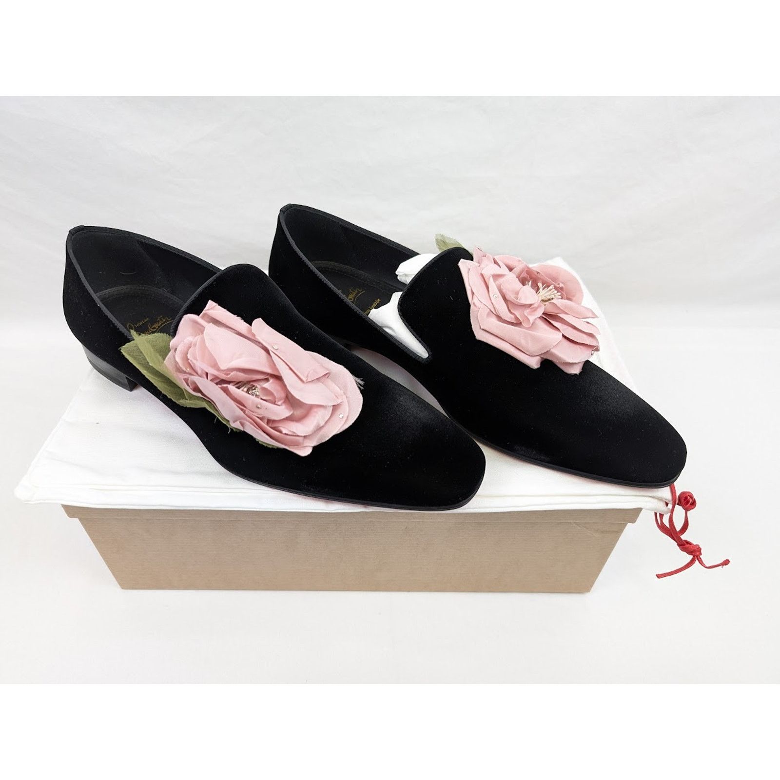 Christian Louboutin o1rshd1 Velvet Dandyflor Flat in Black/Rose Size US 11 / EU 44 - 21 Thumbnail
