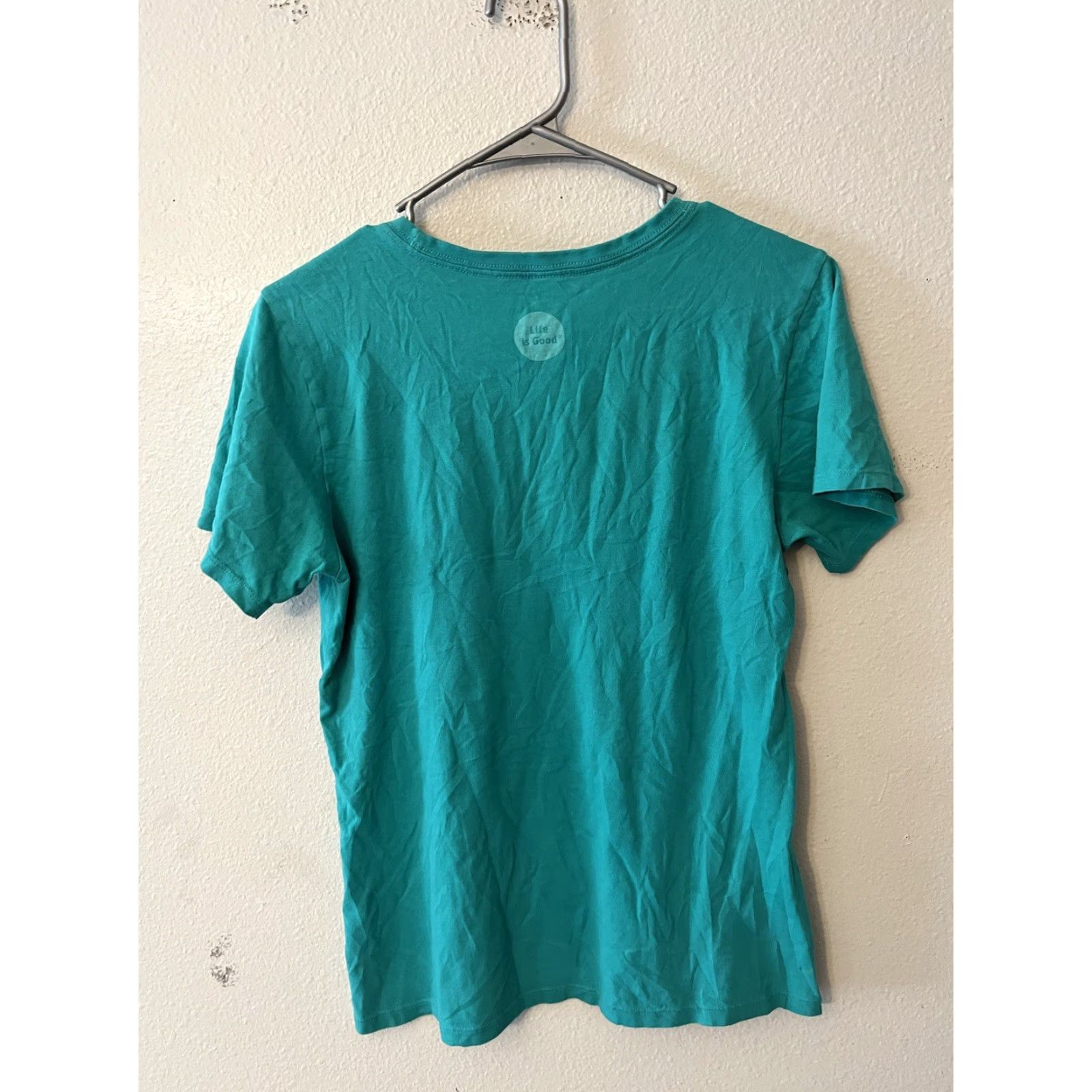 Life is Good VINTAGE Life Is Good Womens Tee Short Sleeve Crusher Tee Turquoise Sz Small Teal Wine Glass Half Full Shirt Womens S Size 28" / US 6 / IT 42 - 3 Thumbnail