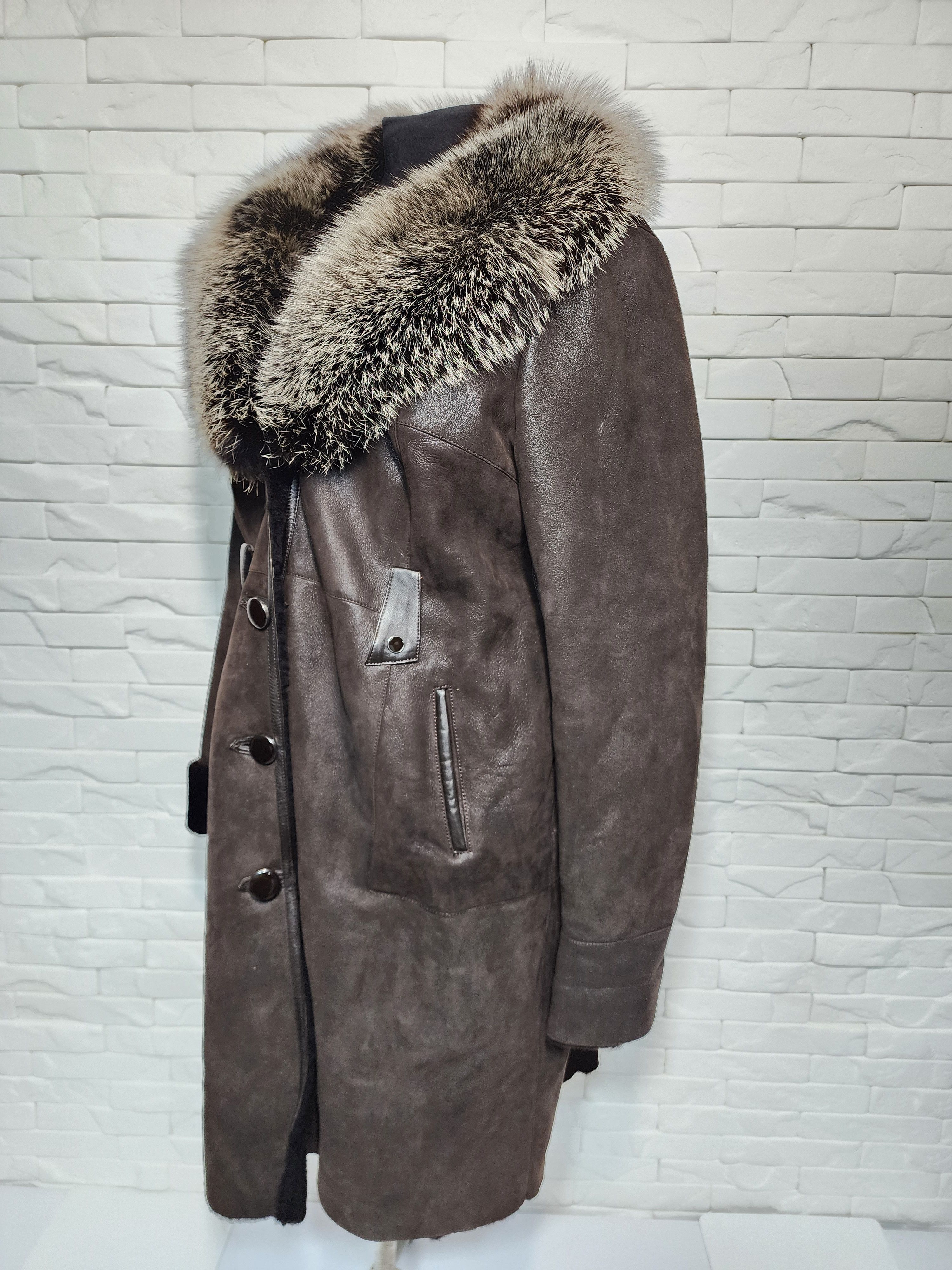 Genuine Leather Women's Brown Sheepskin Coat: Genuine Fur Collar Size XXL / US 16-18 / IT 52-54 - 4 Thumbnail