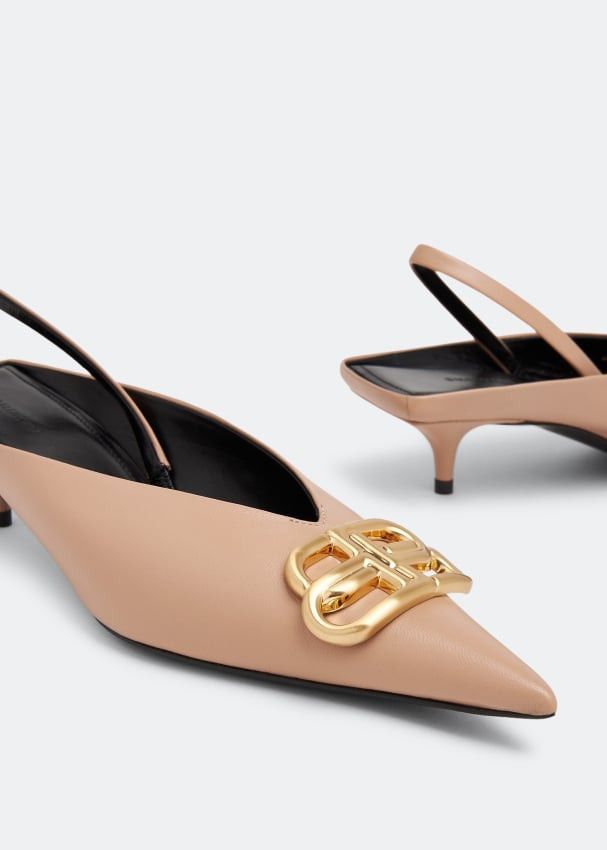 Balenciaga o1srvl11e1124 Square Knife Slingbacks in Beige/Gold Size US 8 / IT 38 - 2 Thumbnail