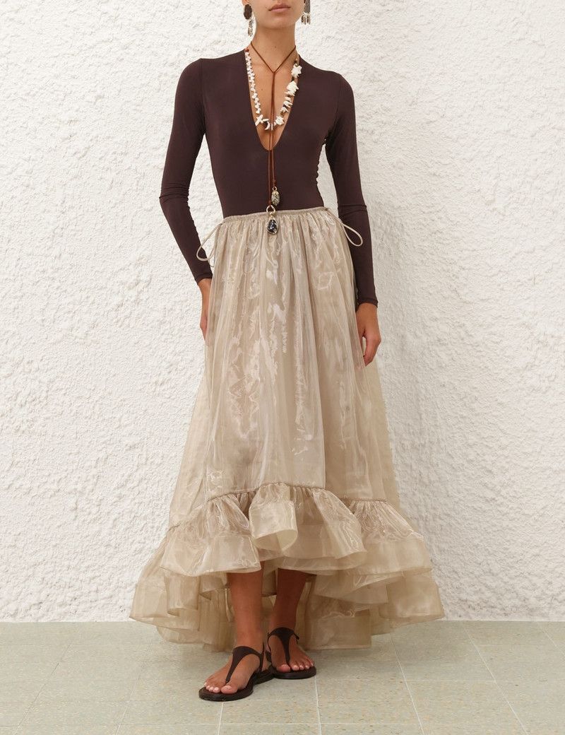 Zimmermann oc11z0226 Dawning Flounce Maxi Skirt In Beige Size 34" / US 12 / IT 48 - 2 Thumbnail