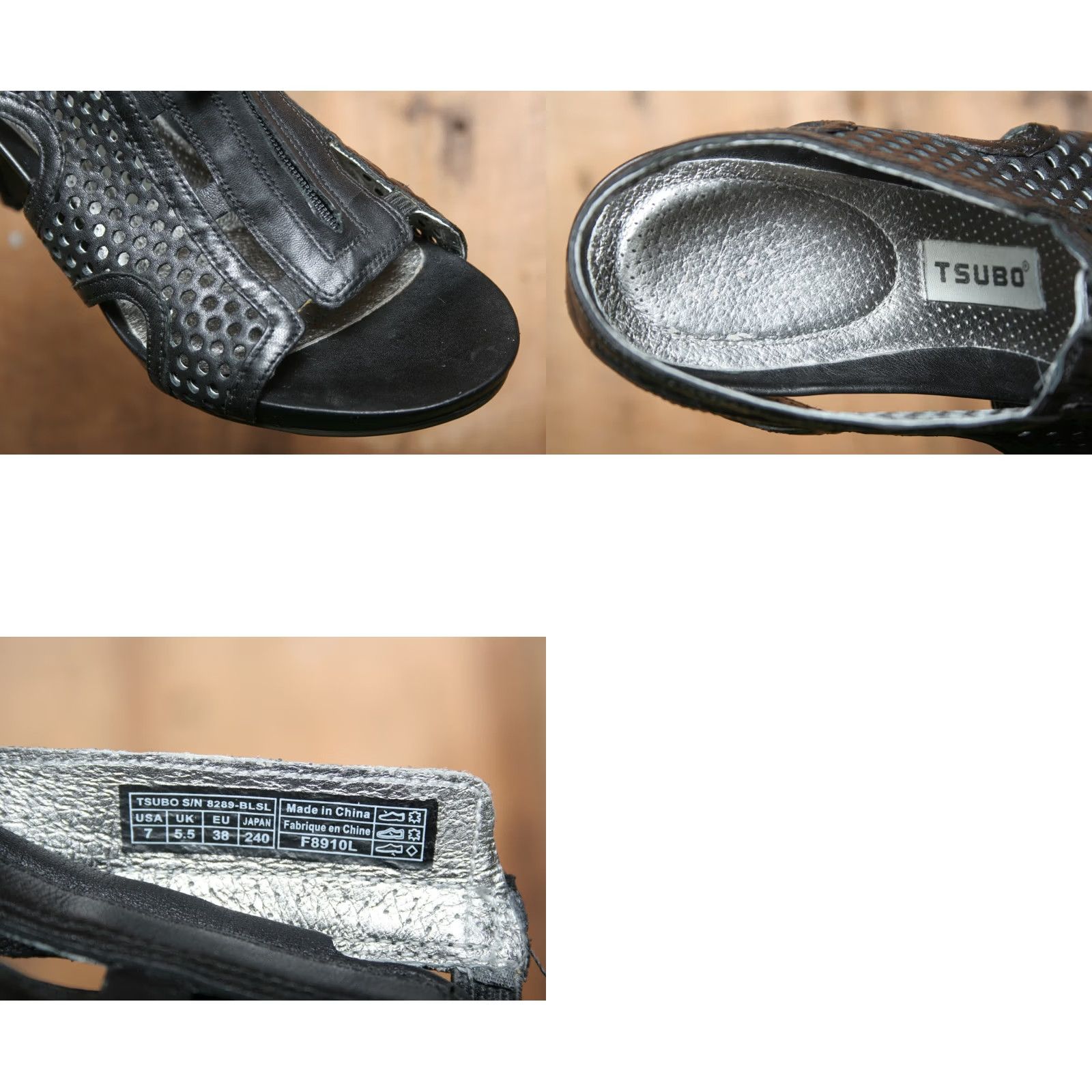 Vintage Tsubo Lagella Perforated Black Leather Sandals Gladiator Heel 3.75" Sz 7 Womens Shoes Open Toe Zip Front Size US 7 / IT 37 - 8 Thumbnail
