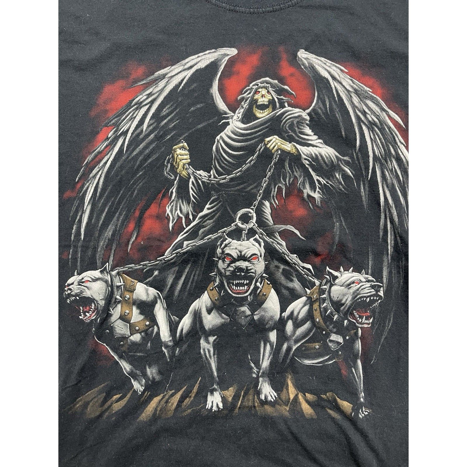 Hanes Y2K Grim Reaper Hell Hounds Pitbull T-Shirt M Goth Biker Met Size US M / EU 48-50 / 2 - 3 Thumbnail
