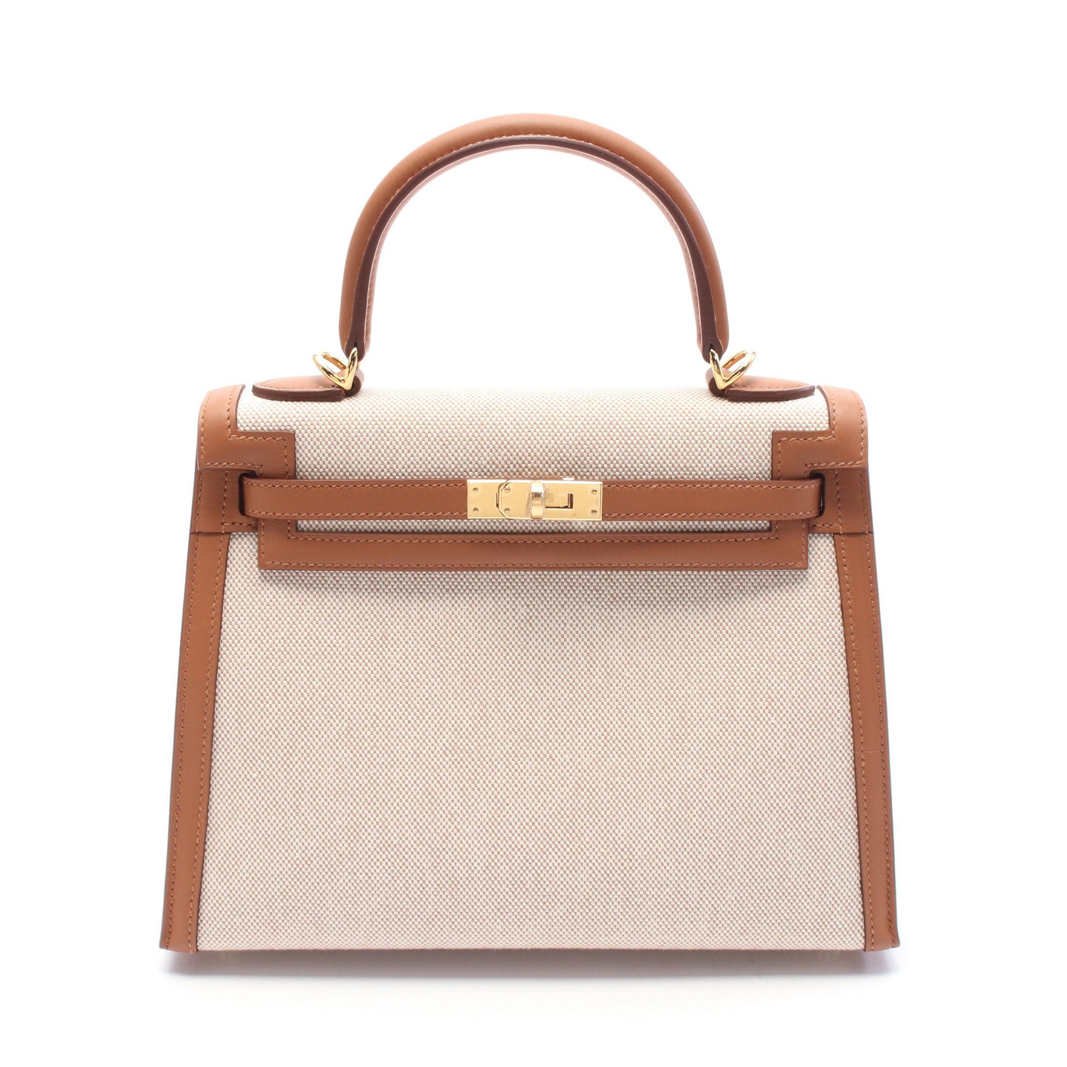 Hermes Hermes Kelly 25 Ecru Forbe Handbag Toile Ash Veau Swift Beige Brown Gold Hardware Double Engraved Size ONE SIZE - 1 Thumbnail