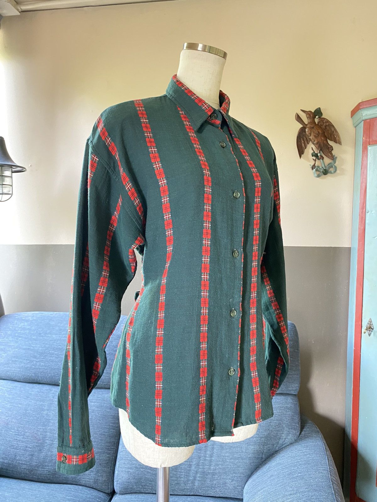 Designer × Vintage NARA CAMICE Green Long-Sleeve Shirt with Red Stripes Size M / US 6-8 / IT 42-44 - 12 Thumbnail