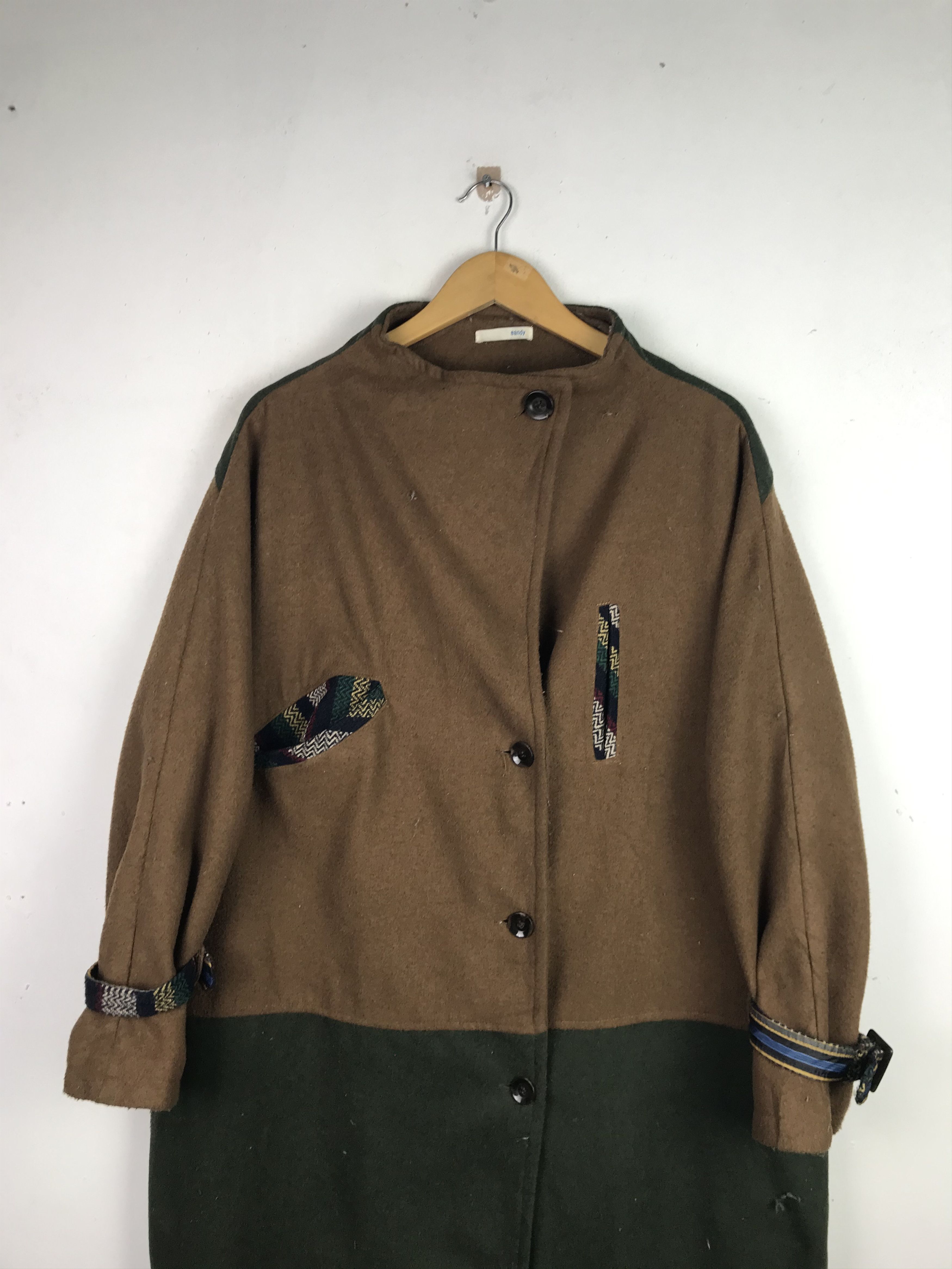 Other Vintage Wool Long Jacket Rare Design Size US XL / EU 56 / 4 - 4 Thumbnail
