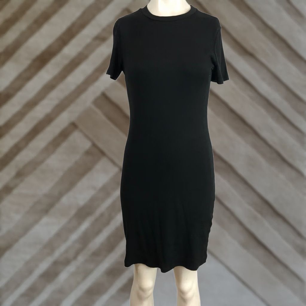 Zara ZARA Ribbed Knit Short Sleeve Midi Dress Black Size L Size 36" / US 14 / IT 50 - 1 Thumbnail