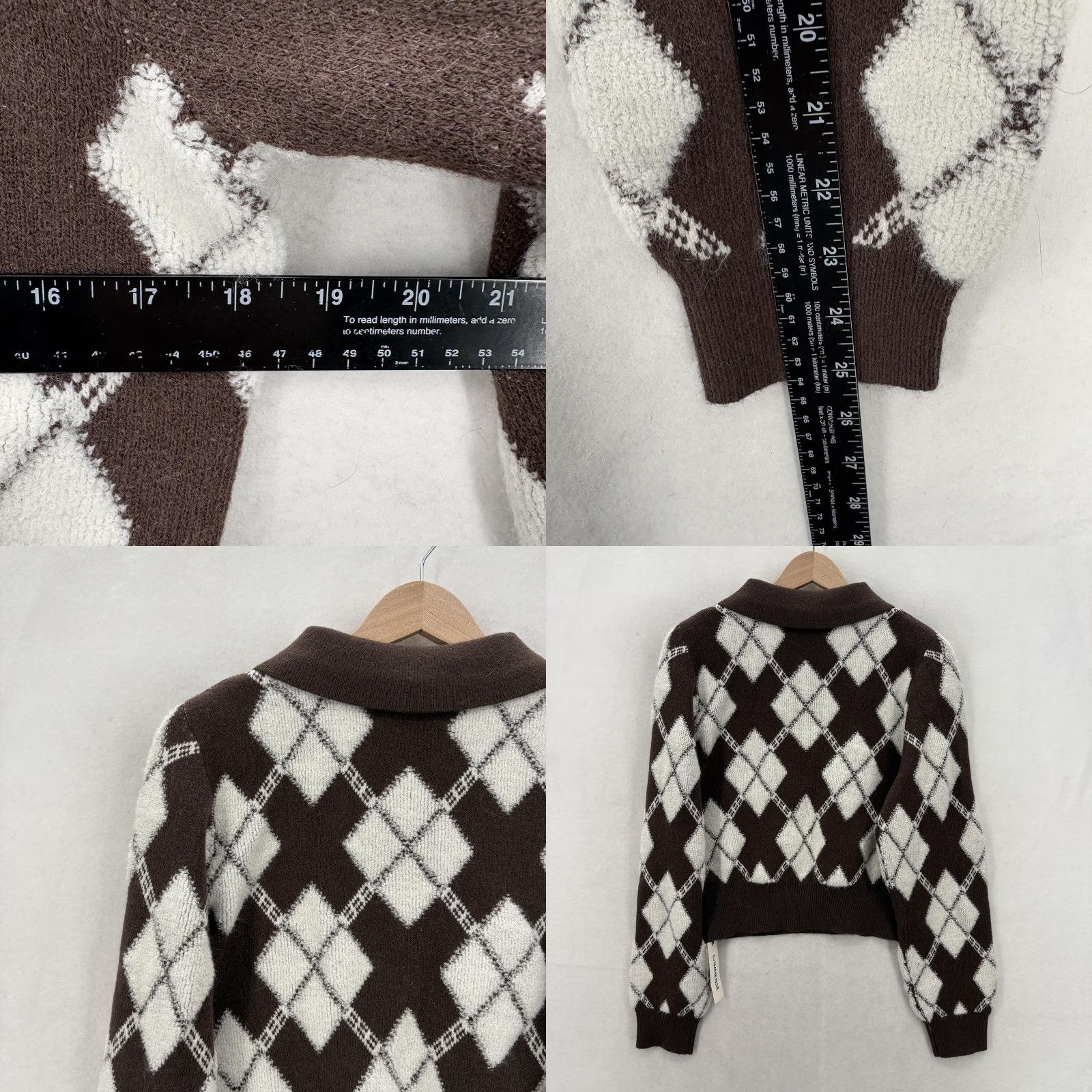 Vintage COMMENSE Sweater Womens Medium Brown Argyle Collared Knit Pullover Preppy Size M / US 6-8 / IT 42-44 - 8 Thumbnail