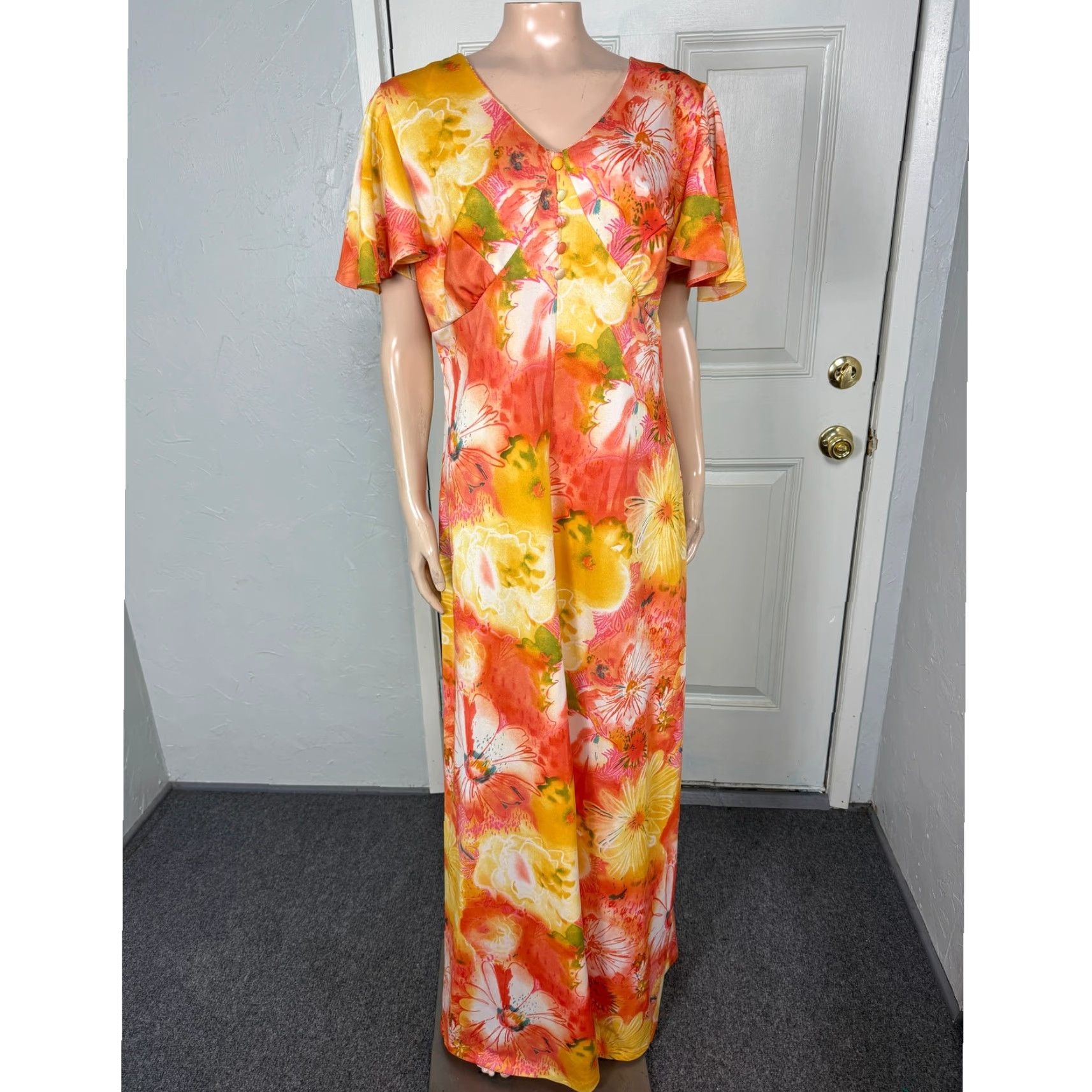 Vintage VINTAGE 70s Women's Dress Maxi Bohemian Flutter Sleeve Party Floral Large NN30 Size XXS / US 00 / IT 34 - 2 Thumbnail