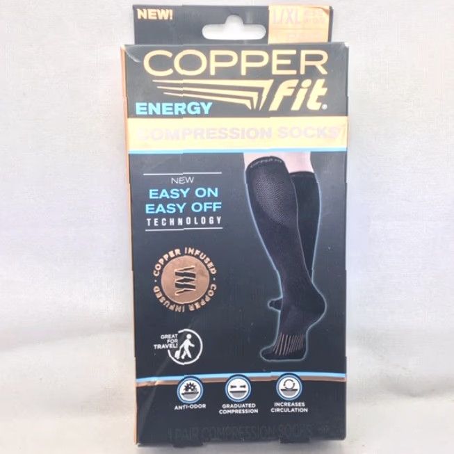 Vintage Copper Fit Energy Compression Socks - Socks - Unisex Adults - XL/L - Black - Knee High - Arch Support - All Seasons - Sports Compression Size ONE SIZE - 4 Thumbnail