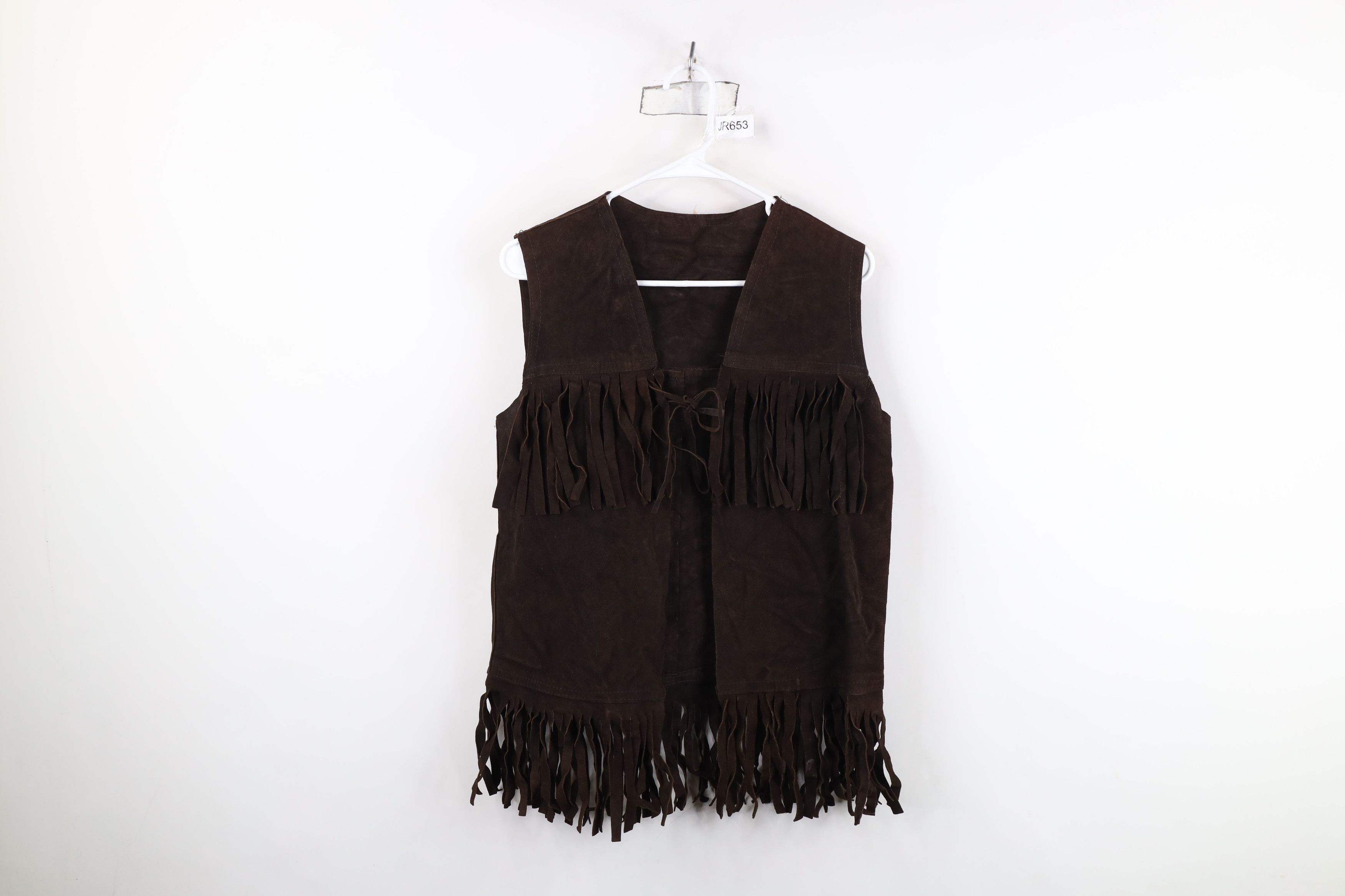 Vintage Vintage 60s 70s Boho Chic Fringed Suede Leather Vest USA Size L / US 10 / IT 46 - 1 Thumbnail