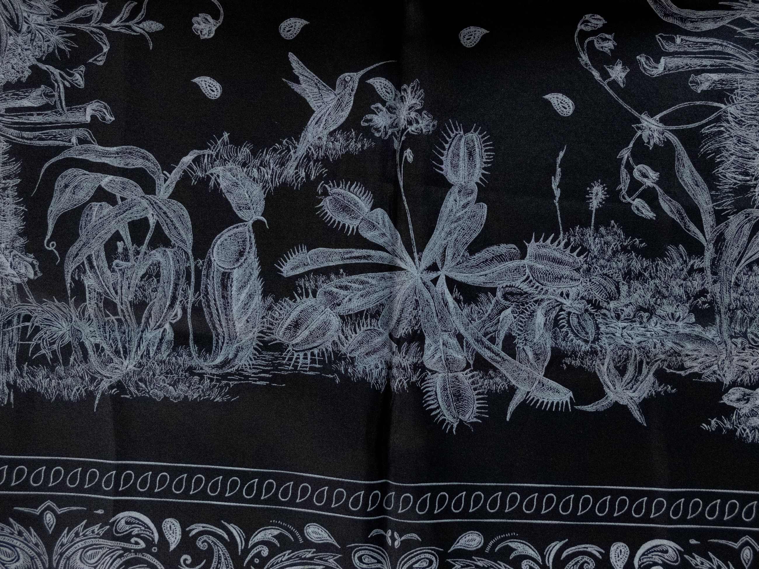 Dior DIOR Carnivora black flytrap & paisley silk foulard scarf Size ONE SIZE - 4 Thumbnail