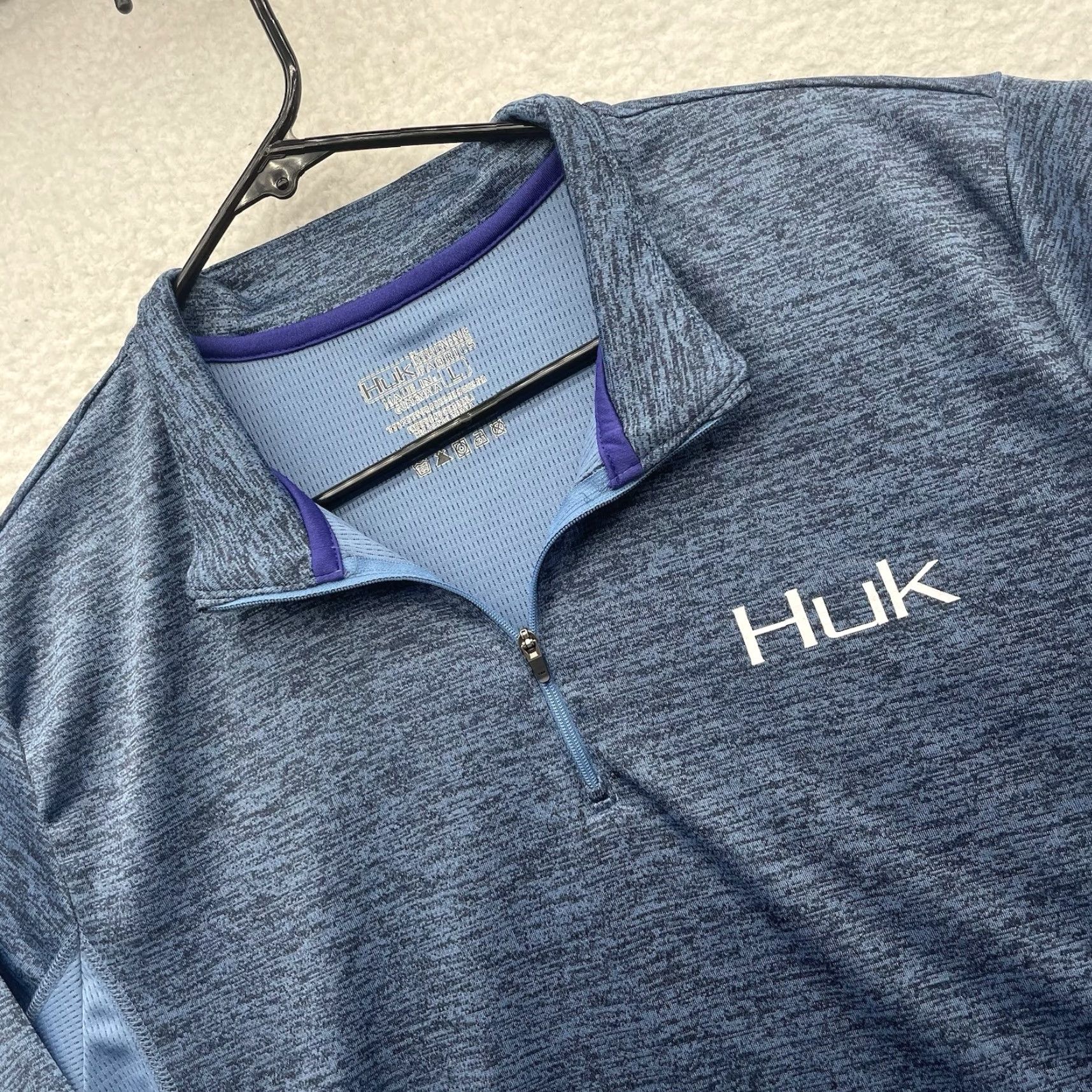 Vintage Huk Airweight Pullover Mens Large 1/4 Zip Blue Heather Tech Performance Fishing Shirt Size US L / EU 52-54 / 3 - 2 Thumbnail