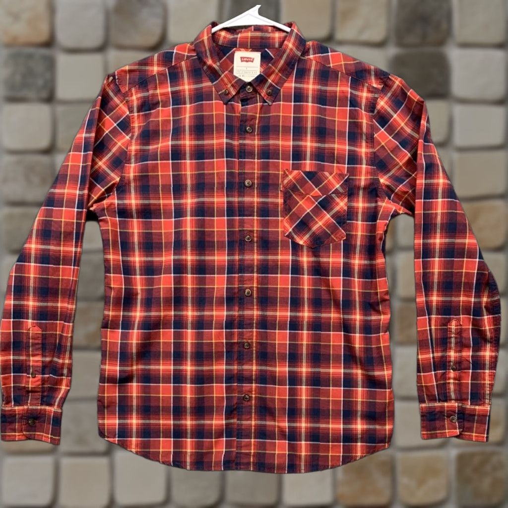 Levi's VINTAGE Levi’s Western Shirt Logo Plaid Button-Down 1 Pocket Red Blue Mens L Shirt Size US L / EU 52-54 / 3 - 1 Thumbnail
