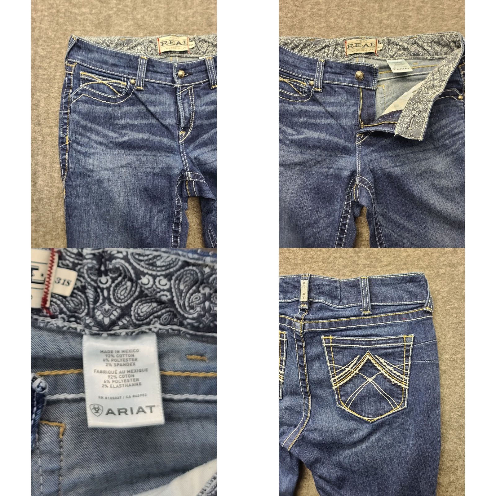 Ariat Ariat REAL Denim Jeans Womens 31 Regular Bootcut Stretch Distressed Blue 5-Pocket Inseam 30in Cowboy Horse Rodeo Model Size 24" / US 00 / IT 34 - 8 Thumbnail