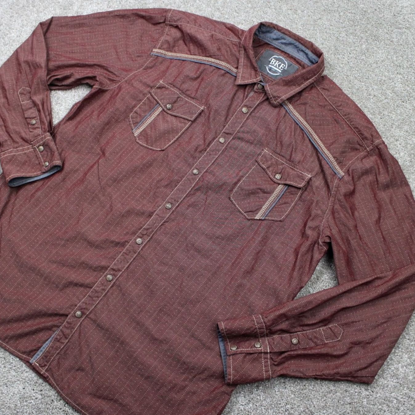 BKE BKE Pearl Snap Shirt Mens 2XL XXL Red Athletic Fit 100% Cotton Long Sleeve Button-Up Collar Pockets Check Cowboy Western Pearl Snap Size US XXL / EU 58 / 5 - 3 Thumbnail