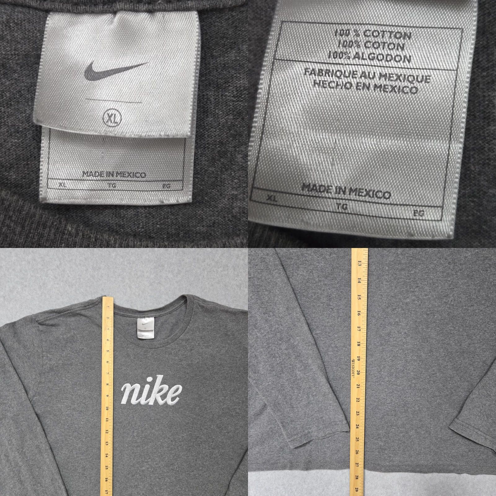 Nike Nike Shirt Mens XL Gray Long Sleeve Crewneck Embroidered Spell Out Logo Cotton Size US XL / EU 56 / 4 - 8 Thumbnail