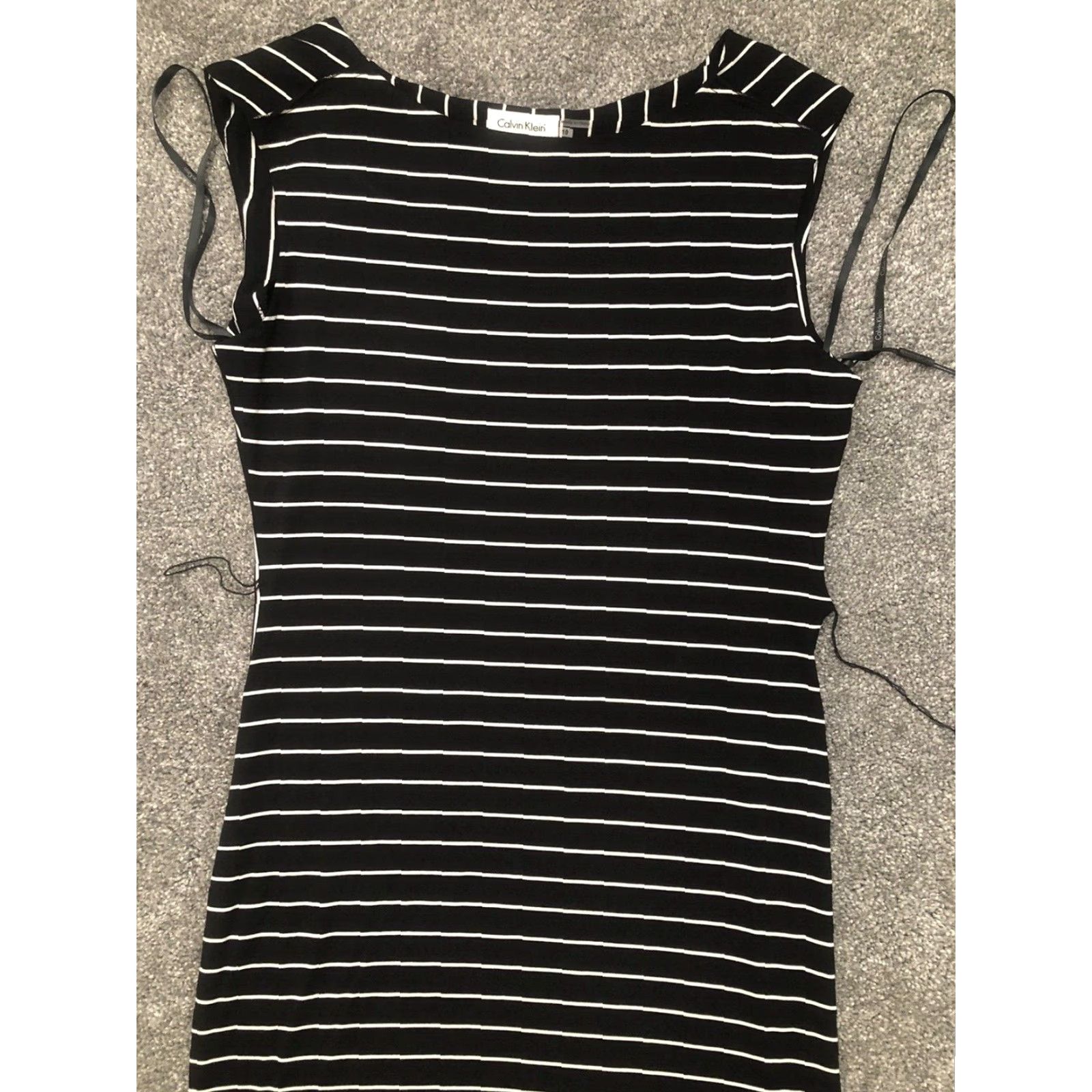 Calvin Klein Calvin Klein Dress Women 10 Striped Sleeveless Knee Length Black White Pullover Buttonless NWT Vintage? Wait. Size L / US 10 / IT 46 - 6 Thumbnail