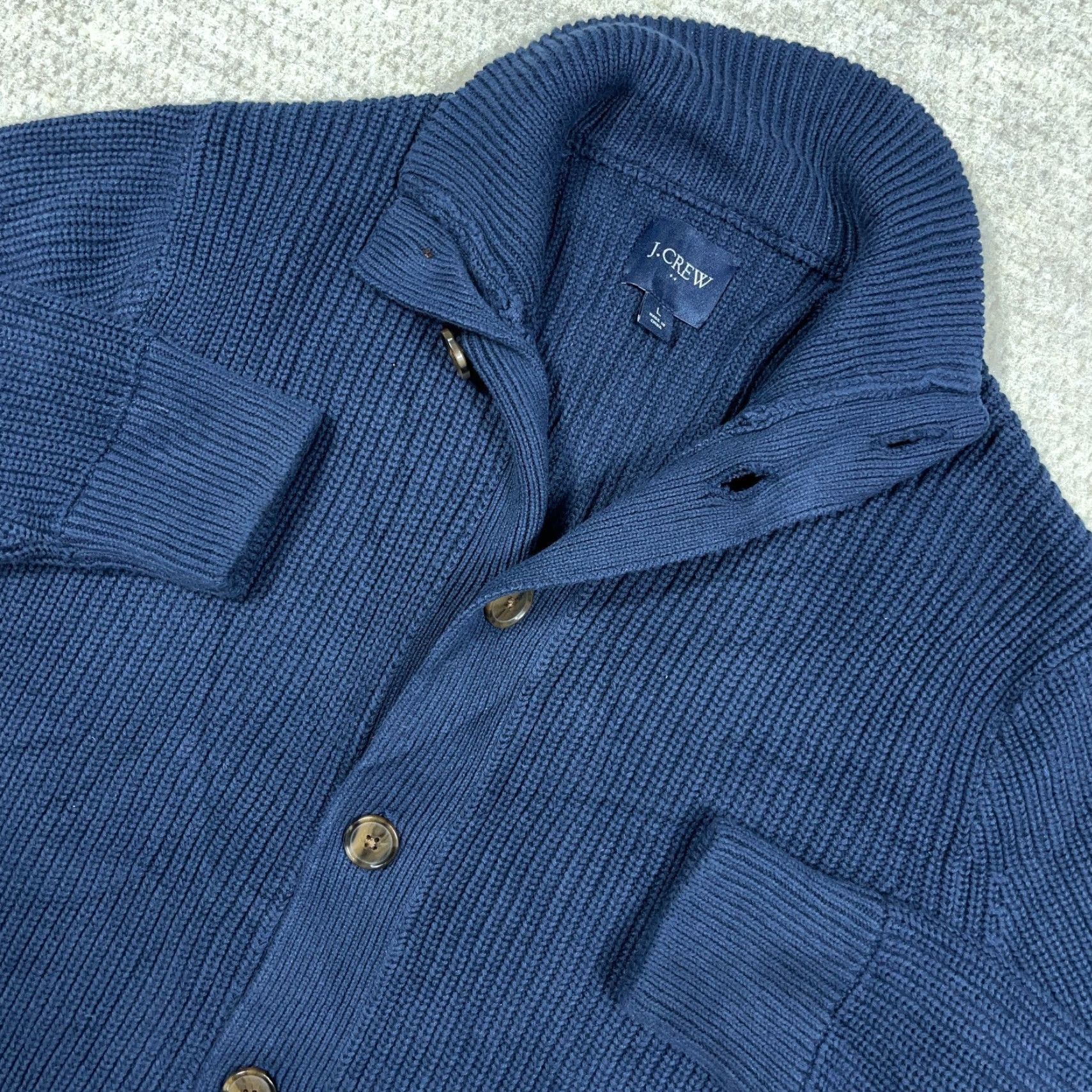 J.Crew J.CREW Cardigan Sweater Men L Navy Blue Shawl Neck Heavy Chunky Fishermen Size US L / EU 52-54 / 3 - 3 Thumbnail