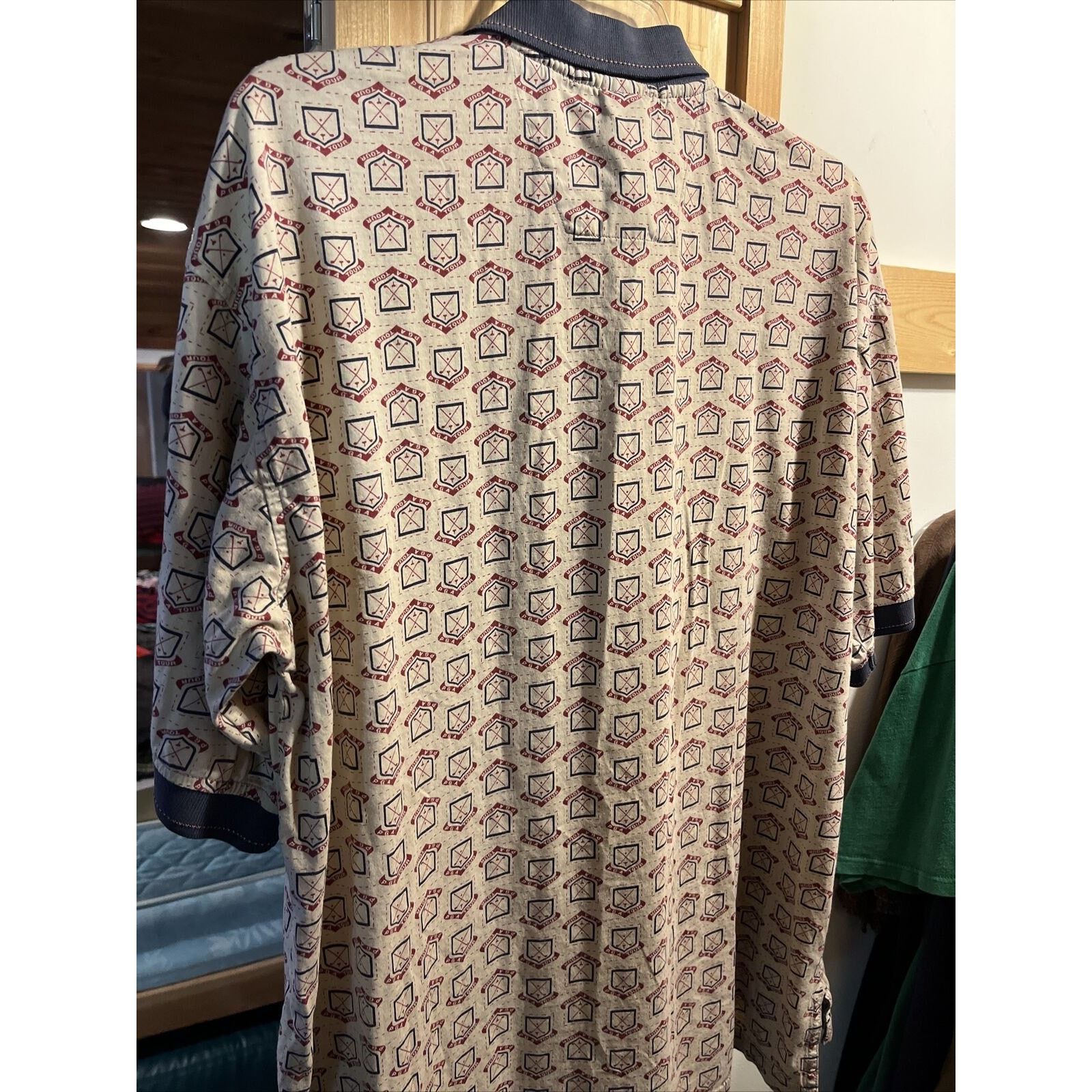 PGA Tour PGA Tour Men’s L Beige PGA Print Button Up Cotton Polo Shirt Size US L / EU 52-54 / 3 - 12 Thumbnail