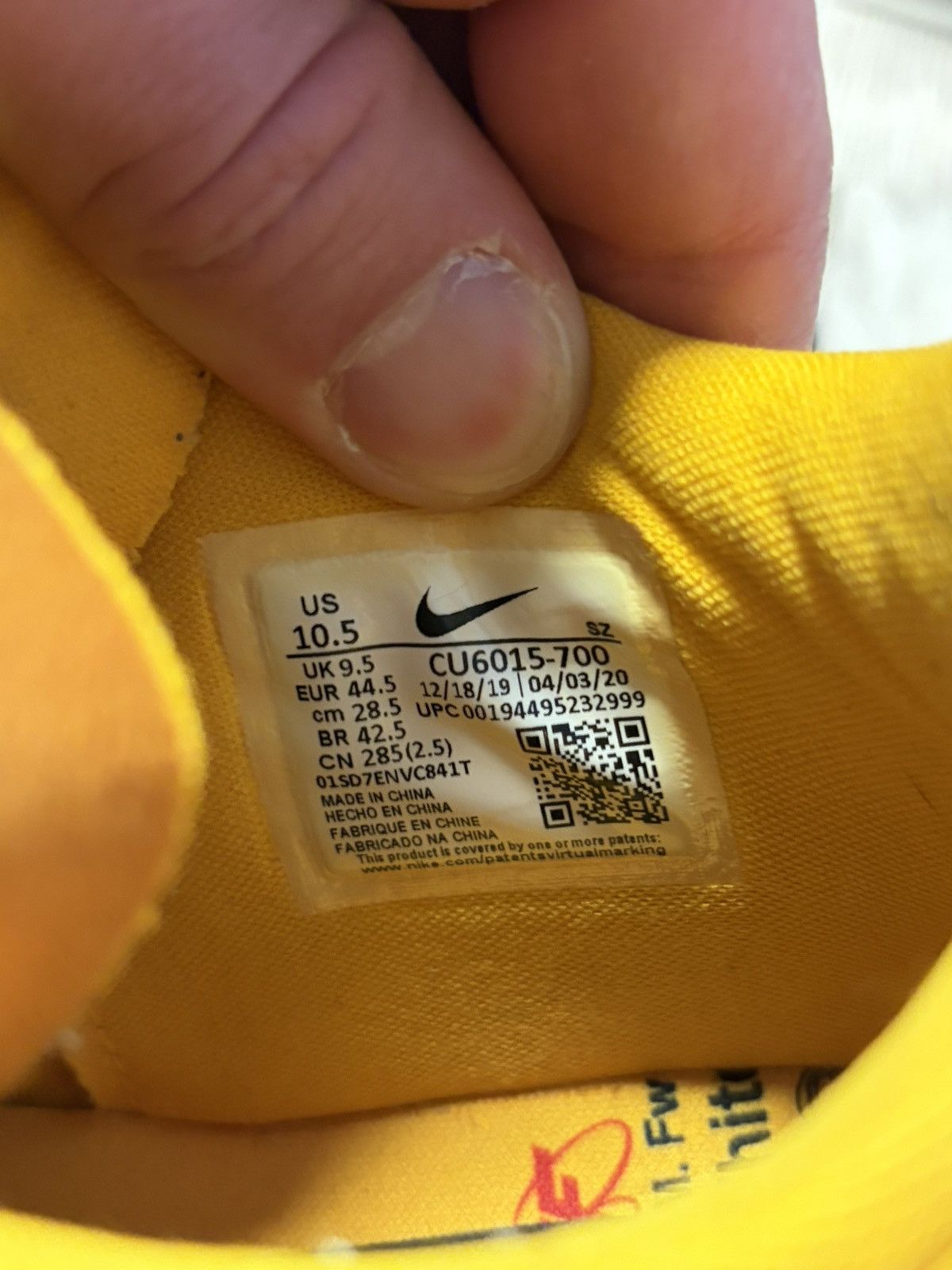 Nike × Off-White Nike Air Rubber Dunk x Off White - unc gold 10.5 / 44.5 Size US 10.5 / EU 43-44 - 11 Thumbnail
