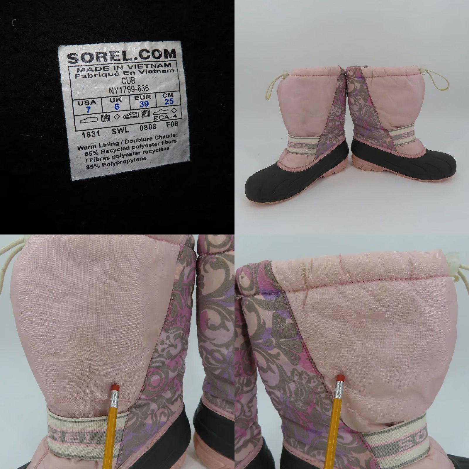 SOREL Sorel Boots Womens 7 Pink Floral Flower Felt Lined Winter Snow Cub NY1799-636 Shoes Mens? Size US 7 / IT 37 - 9 Thumbnail
