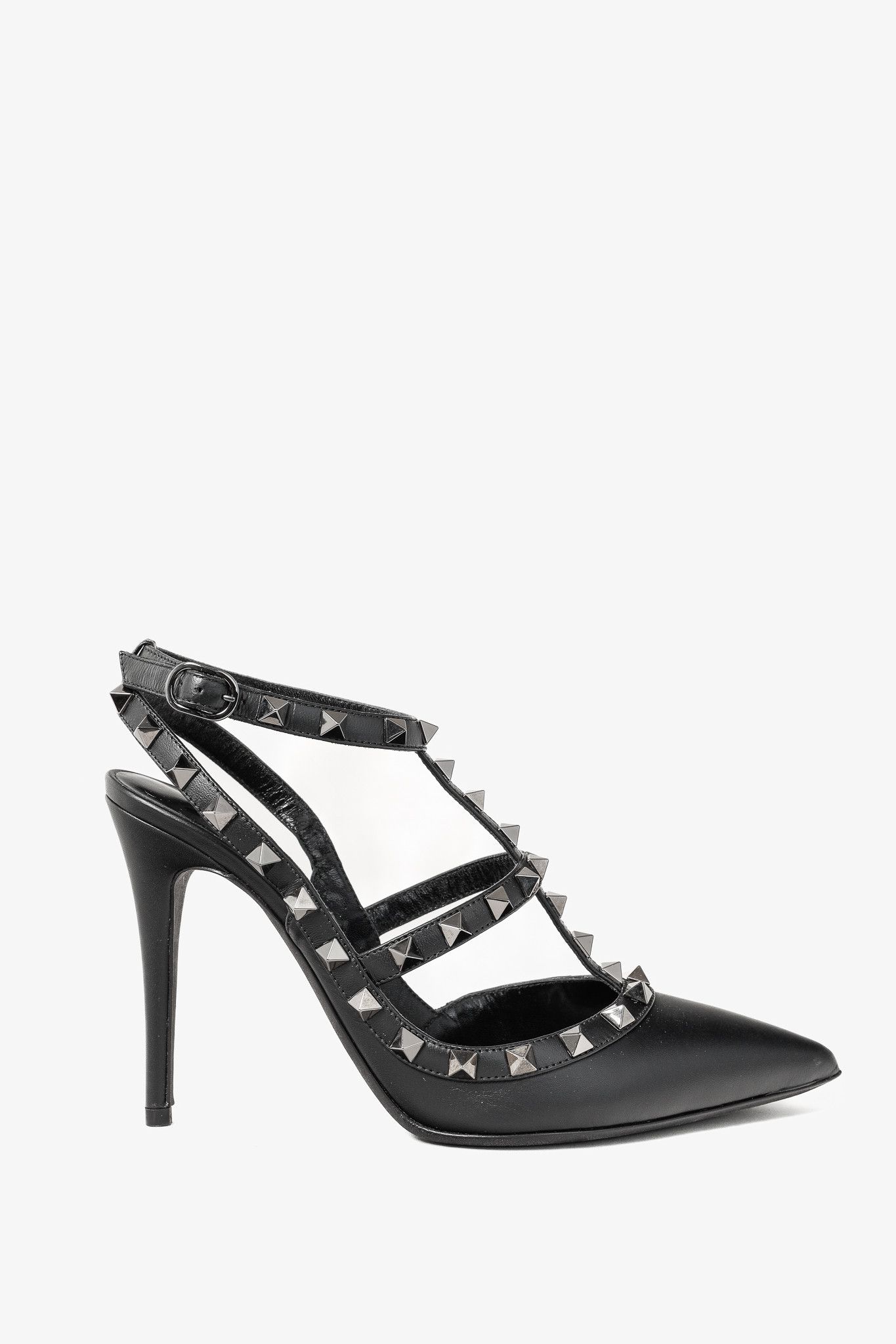 Valentino Valentino Garavani Rockstud Noir Leather Ankle Strap Pumps Size US 6.5 / IT 36.5 - 1 Thumbnail