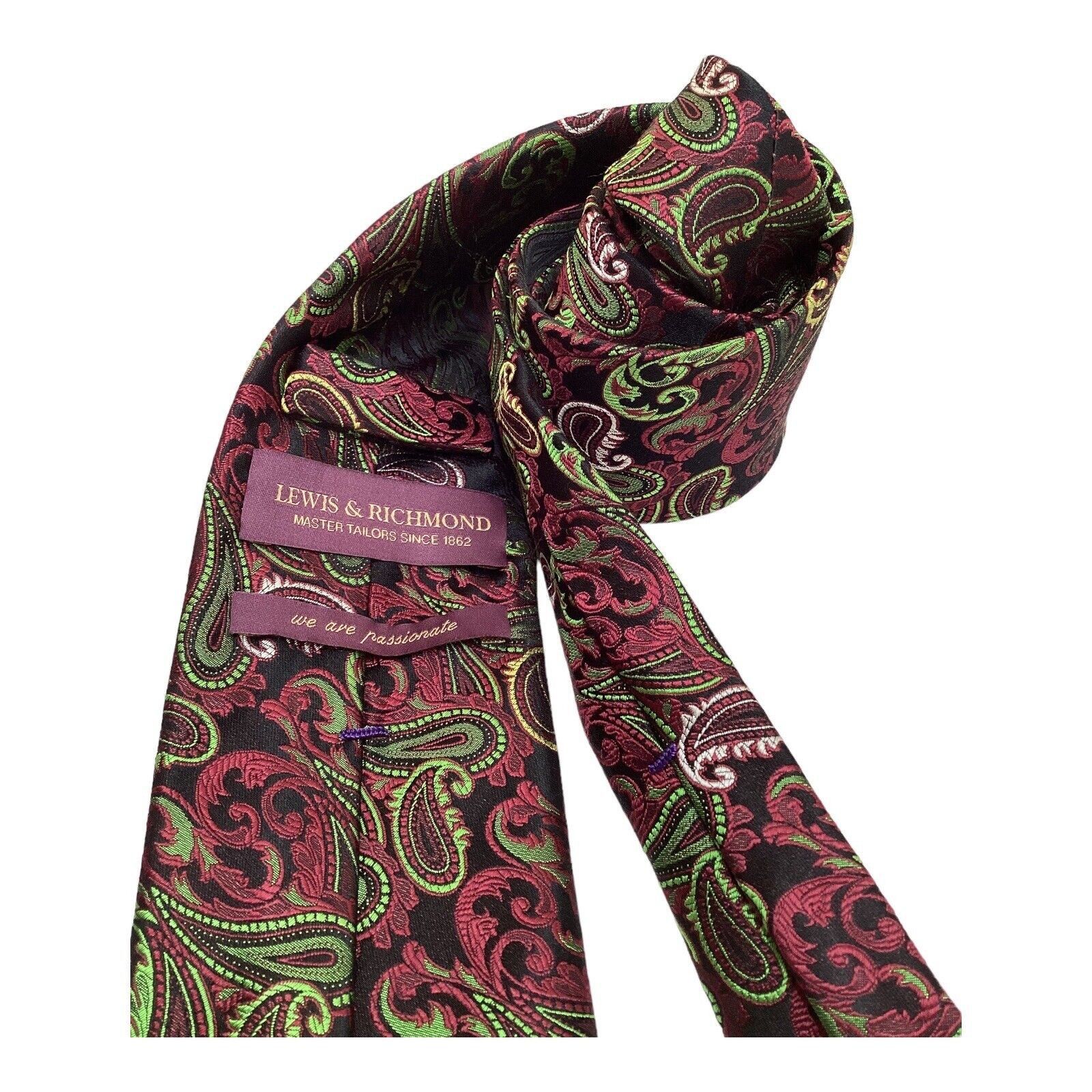 Other LEWIS & RICHMOND Green Paisley Luxury Designer Silk Tie W: 3 Size ONE SIZE - 3 Thumbnail