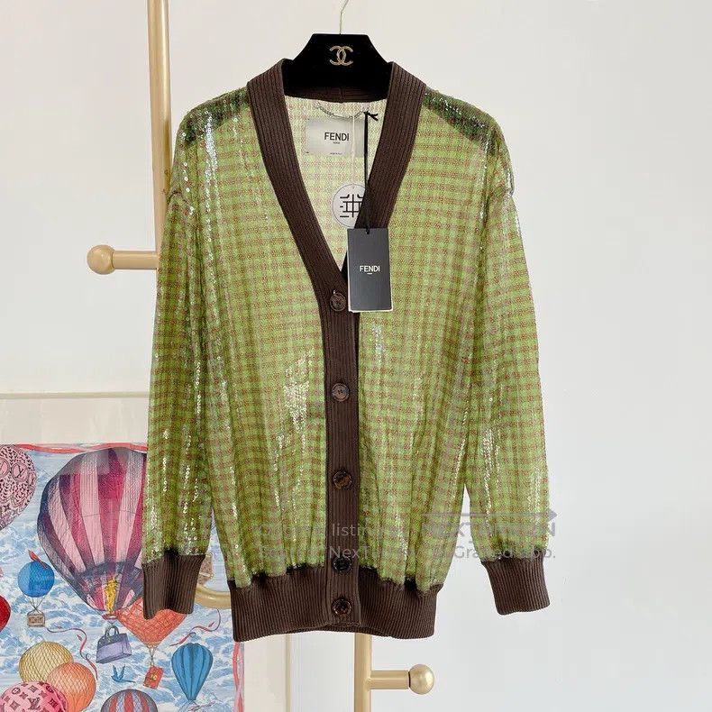 Fendi Green sequined knitted cardigan