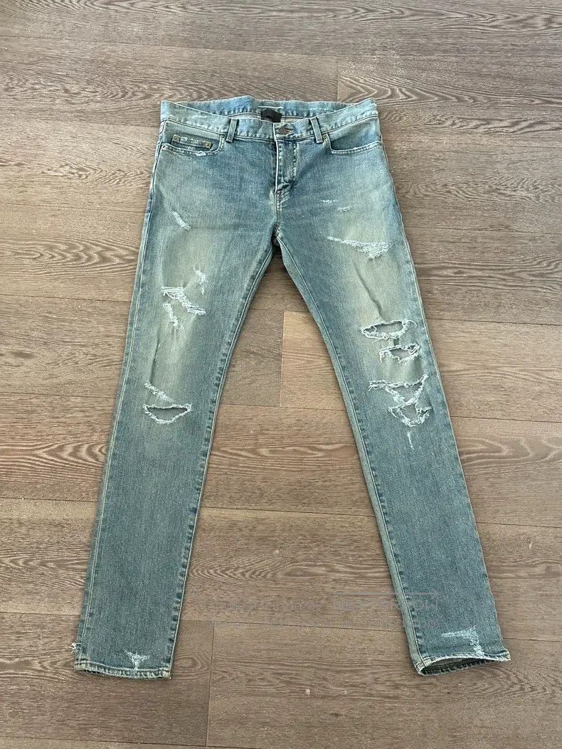 Saint Laurent Paris Saint Laurent Paris Black Blue Washed Ripped Denim Jeans Size US 32 / EU 48 - 1 Thumbnail