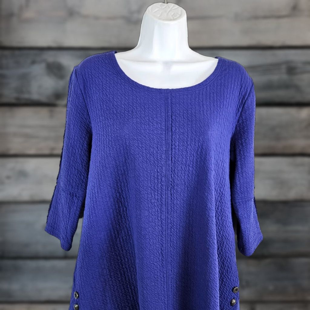 Soft Surroundings Soft Surroundings Womens Top Sz S Blue Textured 3/4 Sleeve Cotton Blend Blouse Shirt Adult Womens Size S / US 4 / IT 40 - 1 Thumbnail
