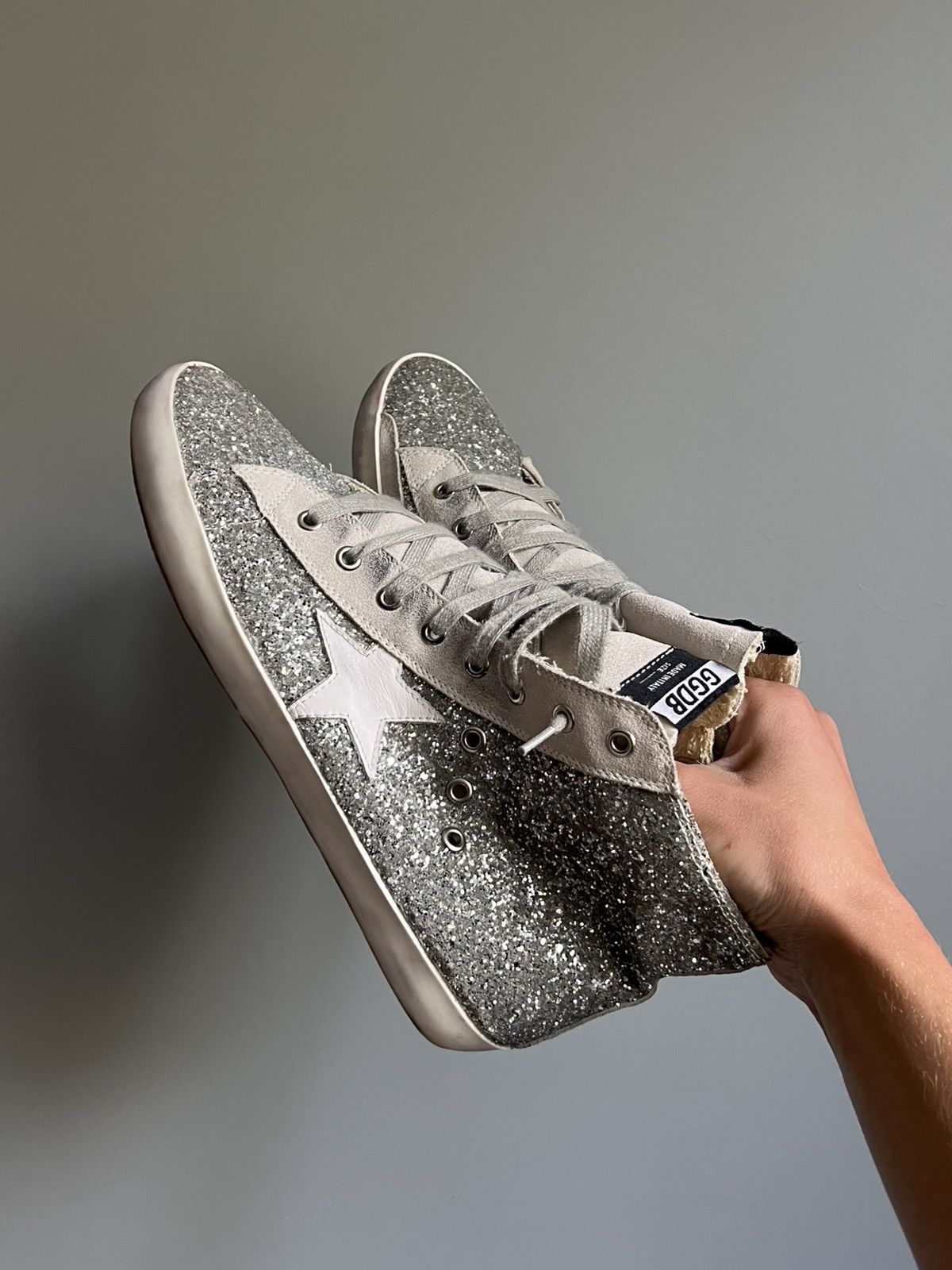 Golden Goose Golden Goose Superstar Glitter Silver High-Top Sneakers Size US 12.5 / EU 45-46 - 8 Thumbnail