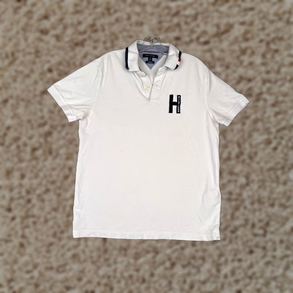 Tommy Hilfiger VINTAGE Tommy Hilfiger Polo Shirt Men Large White Cotton Blend Short Sleeve Slim READ Size US L / EU 52-54 / 3 - 1 Thumbnail
