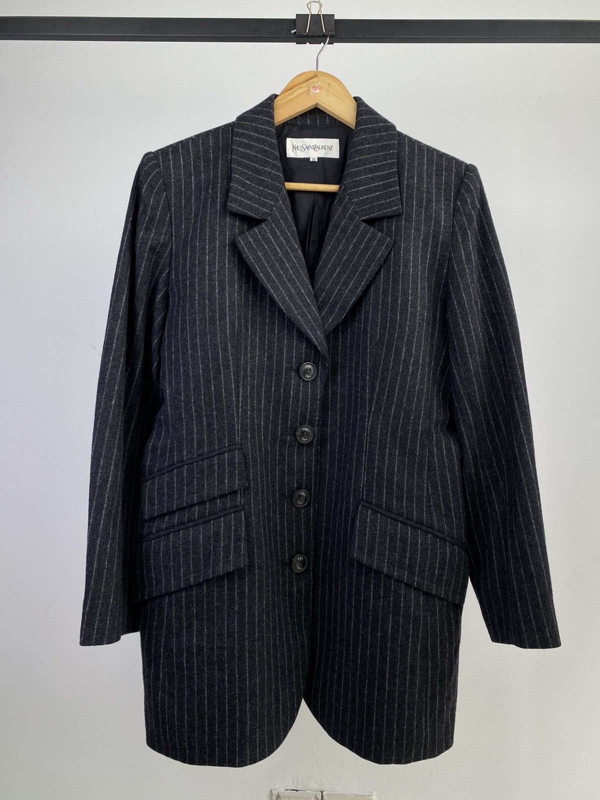 Yves Saint Laurent 2000’s YSL Stripped Wool Blazer Jacket Size US S / EU 44-46 / 1 - 1 Thumbnail