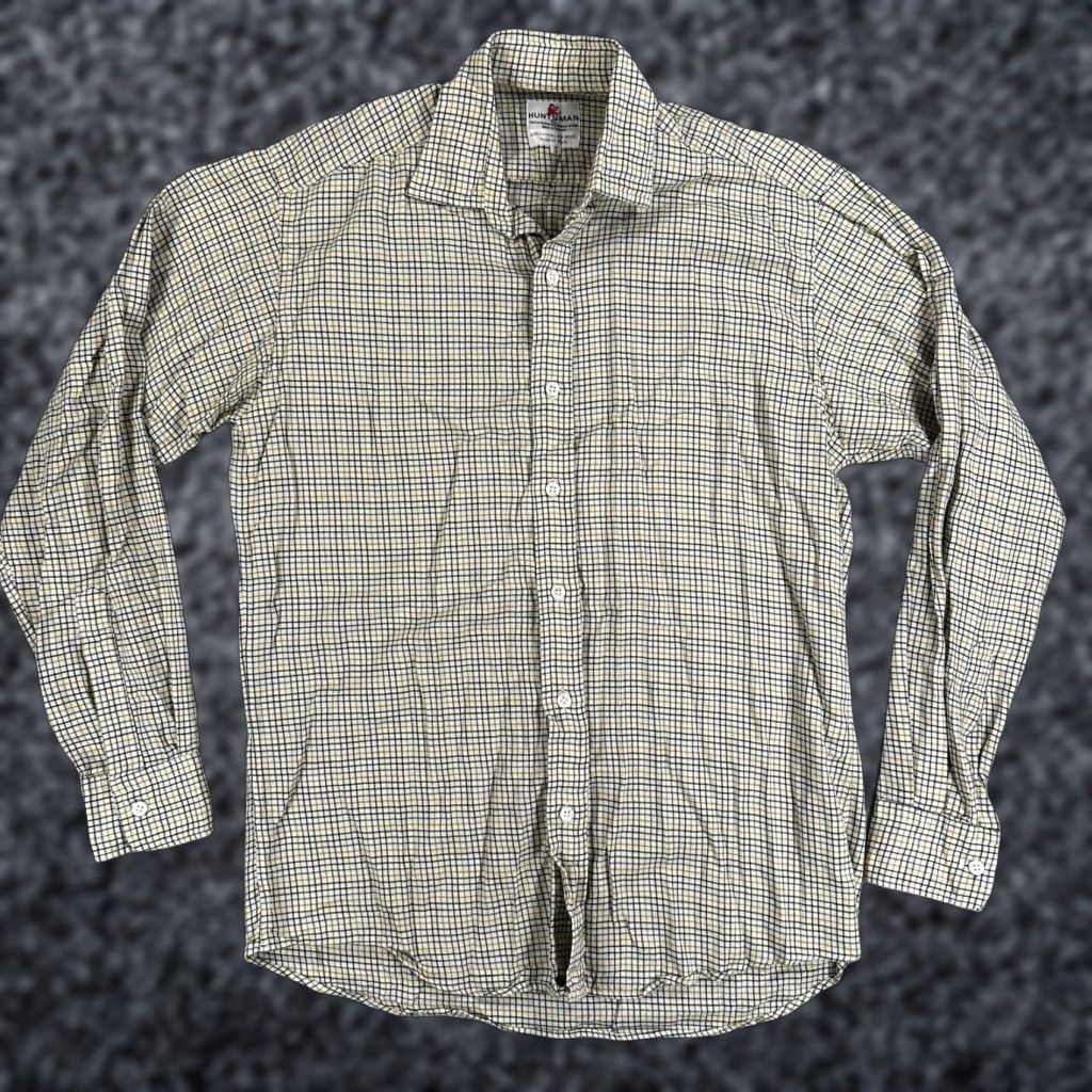 Huntsman Huntsman Shirt Mens Small Beige Check Long Sleeve Button Front England Size 36R - 1 Thumbnail