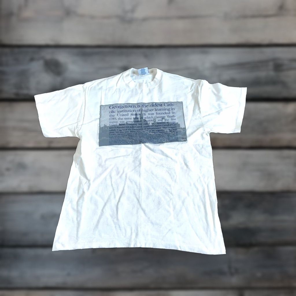 Velva Sheen VINTAGE Georgetown Print T-Shirt Adult Large White Velva Sheen Logo 90s College Shirt Mens Large Size US L / EU 52-54 / 3 - 1 Thumbnail