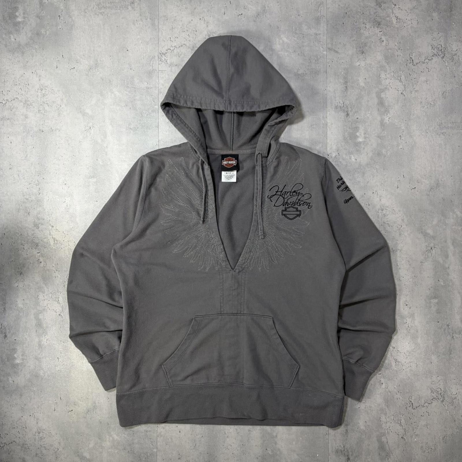 Harley Davidson Y2K Gray Harley Davidson Grunge Biker Hoodie Size L / US 10 / IT 46 - 1 Thumbnail