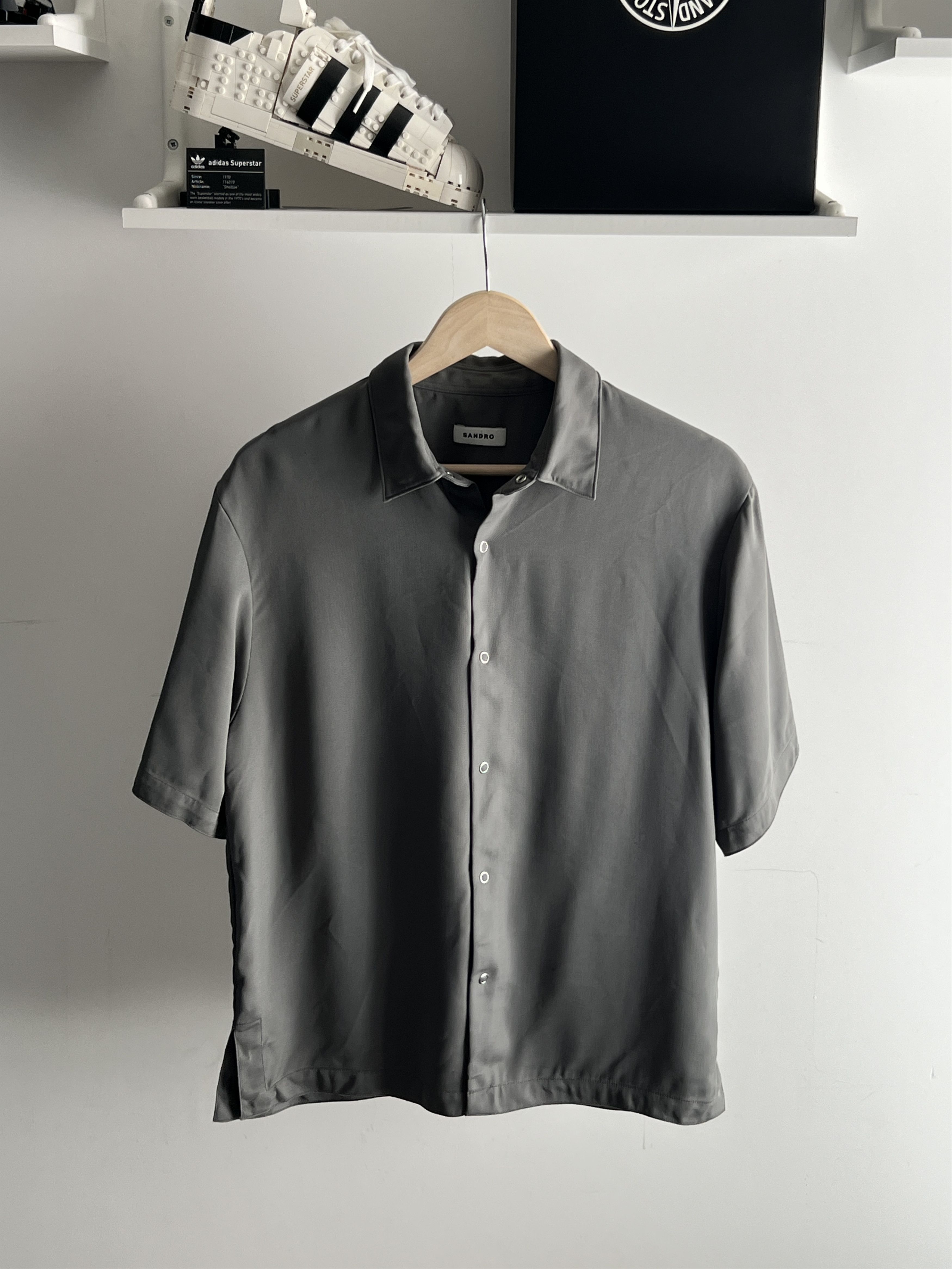 Sandro Short Sleeve Shirt Sandro Lyocell-blend Grey Regular Button Size US M / EU 48-50 / 2 - 1 Thumbnail